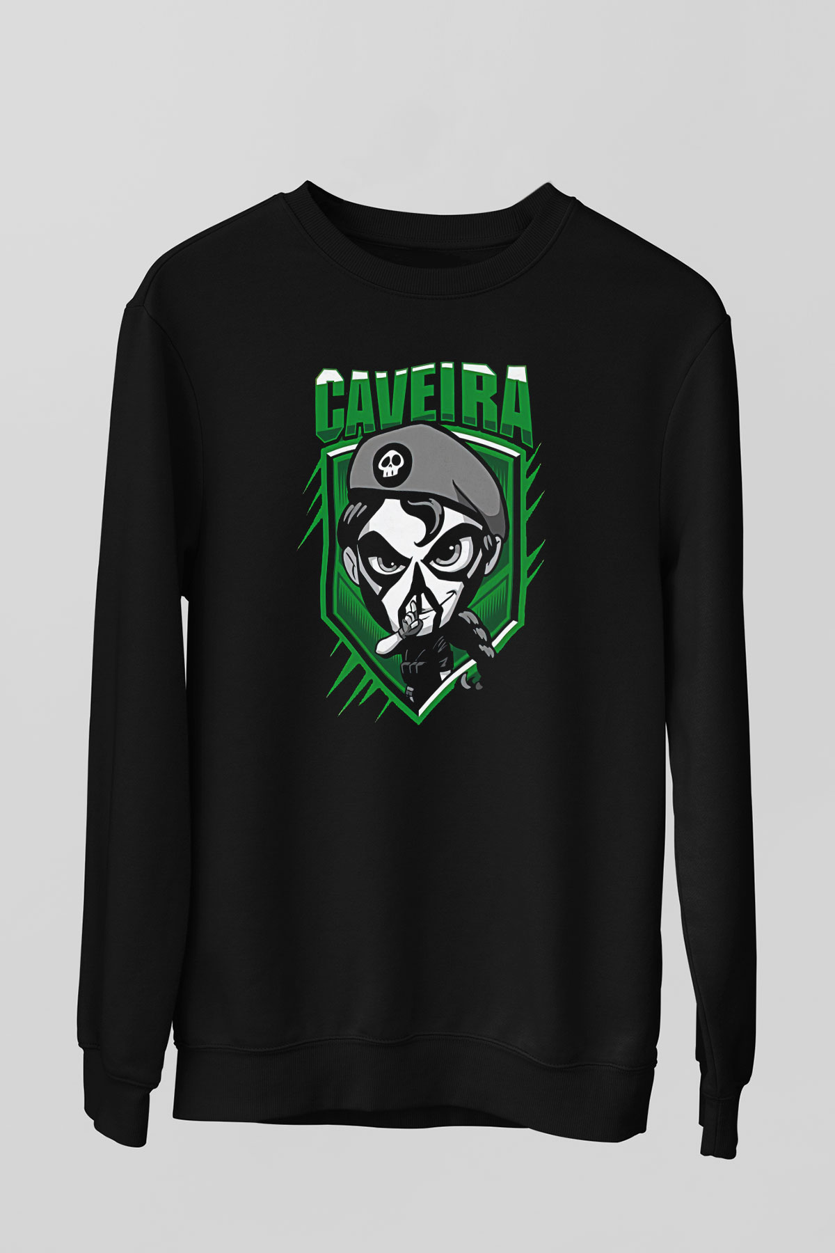 Caveira Baskılı Unisex Siyah Sweatshirt
