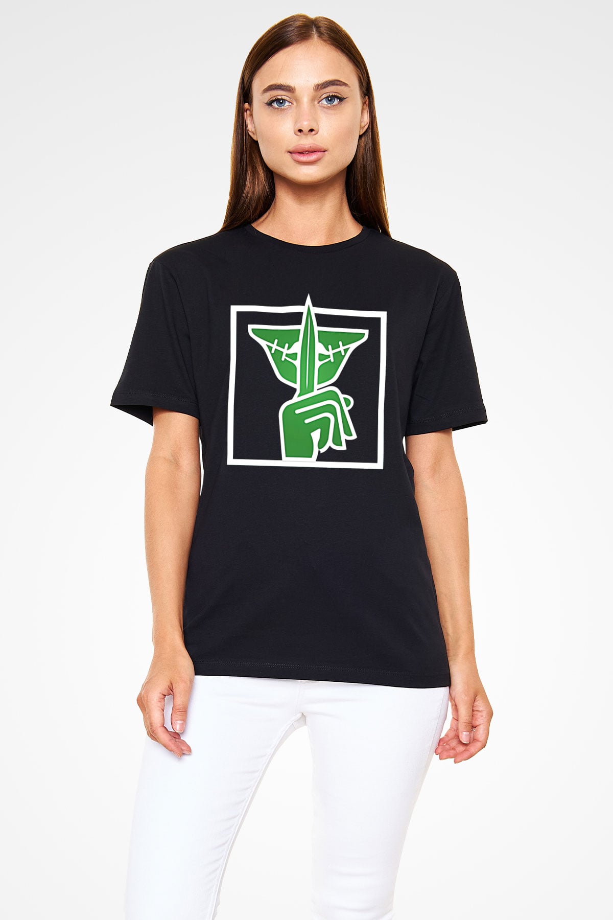 Caveira Baskılı Unisex Siyah Tişört - Tshirt