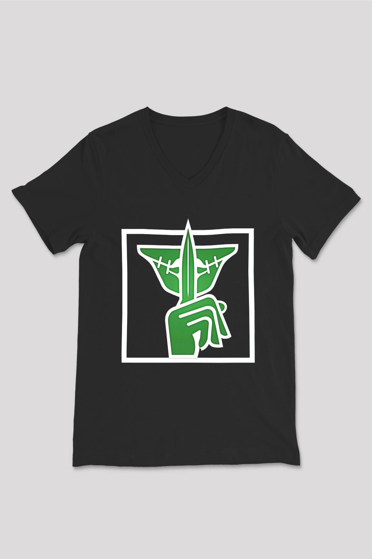 Caveira Baskılı Unisex Siyah V Yaka Tişört - Tshirt