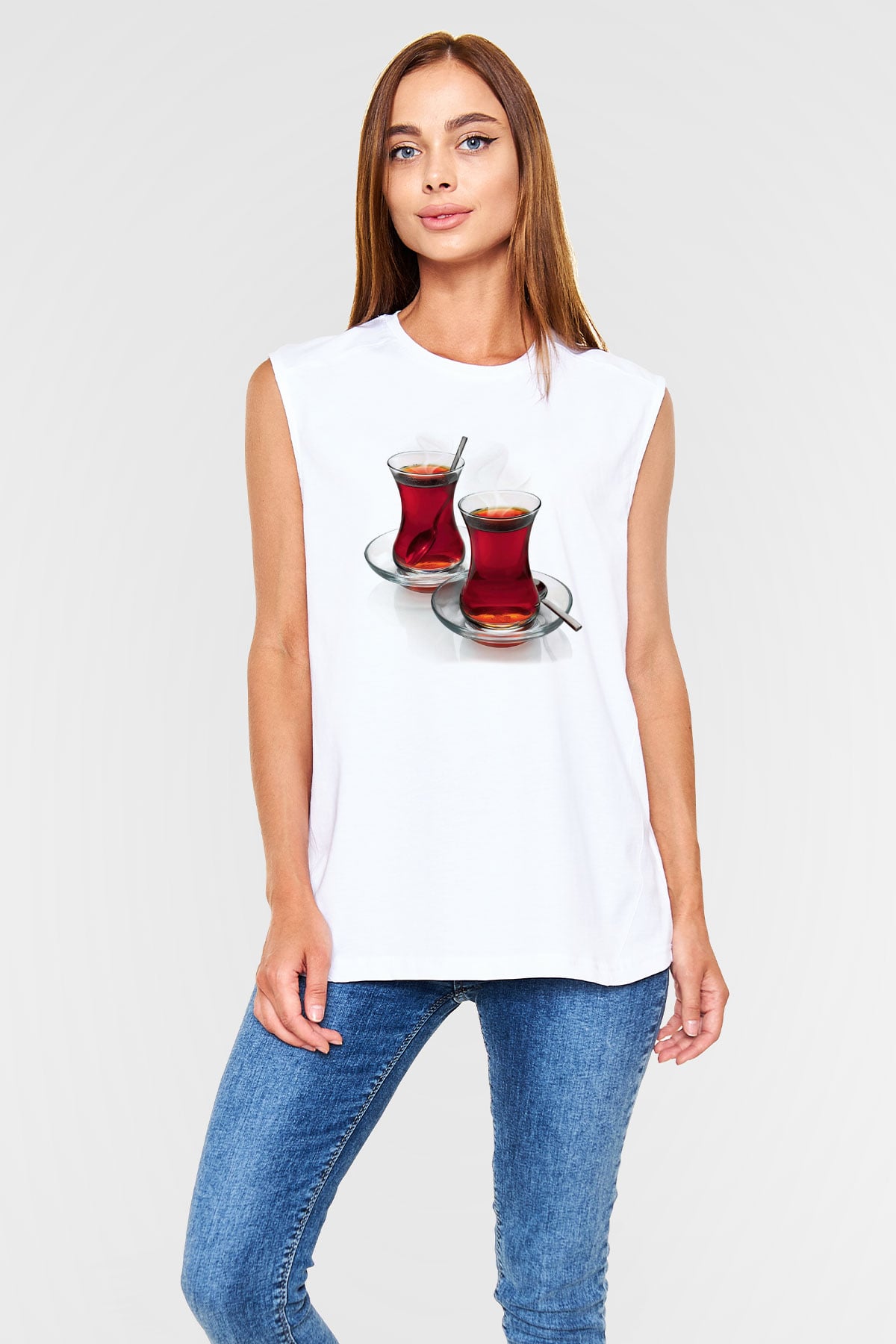 Çaycı Beyaz Unisex Kolsuz Tişört