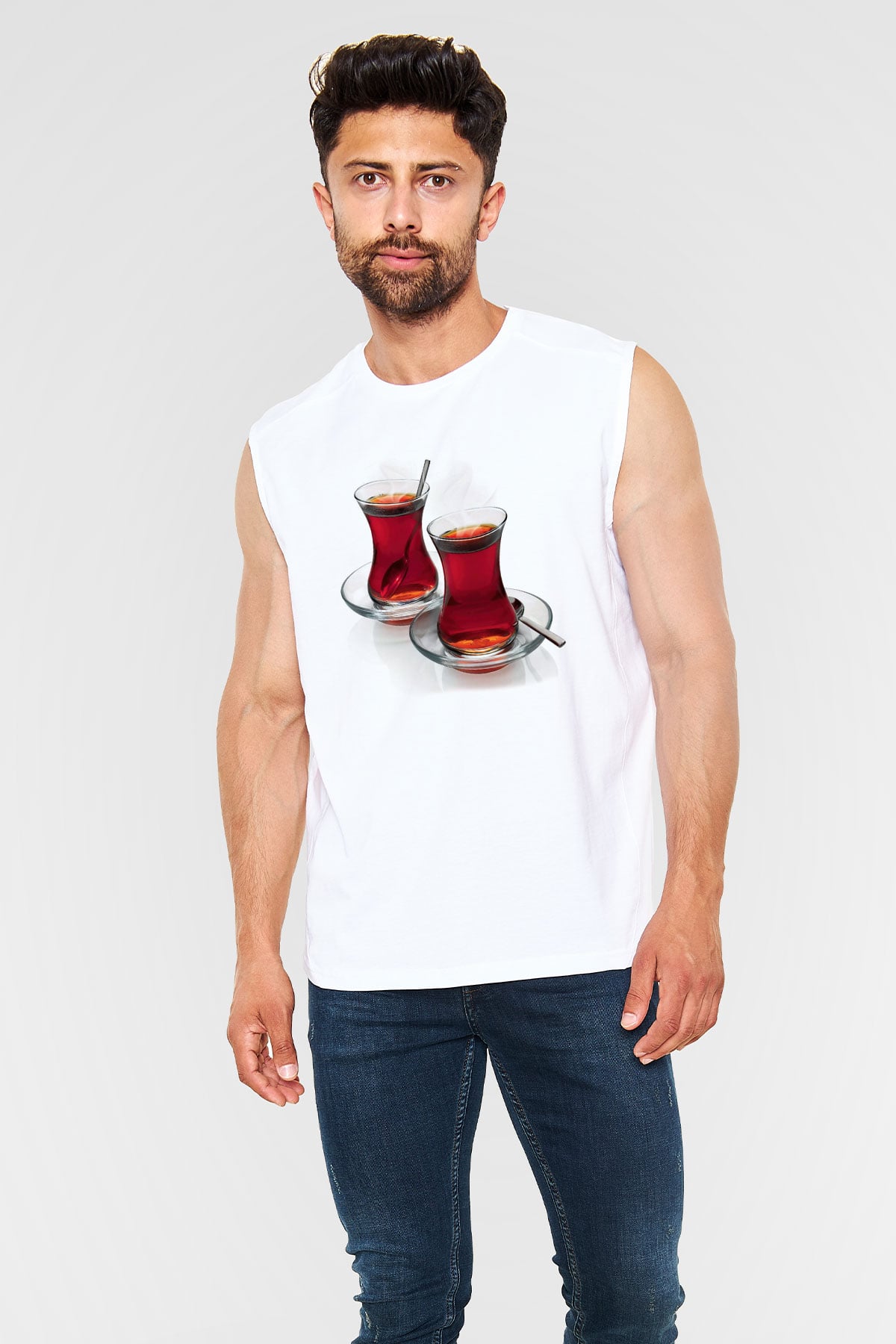 Çaycı Beyaz Unisex Kolsuz Tişört