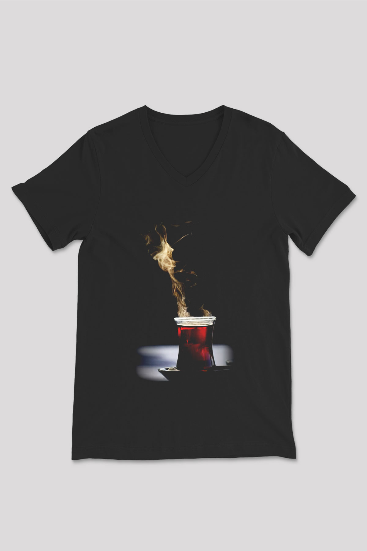 Çaycı Siyah Unisex V Yaka Tişört T-Shirt
