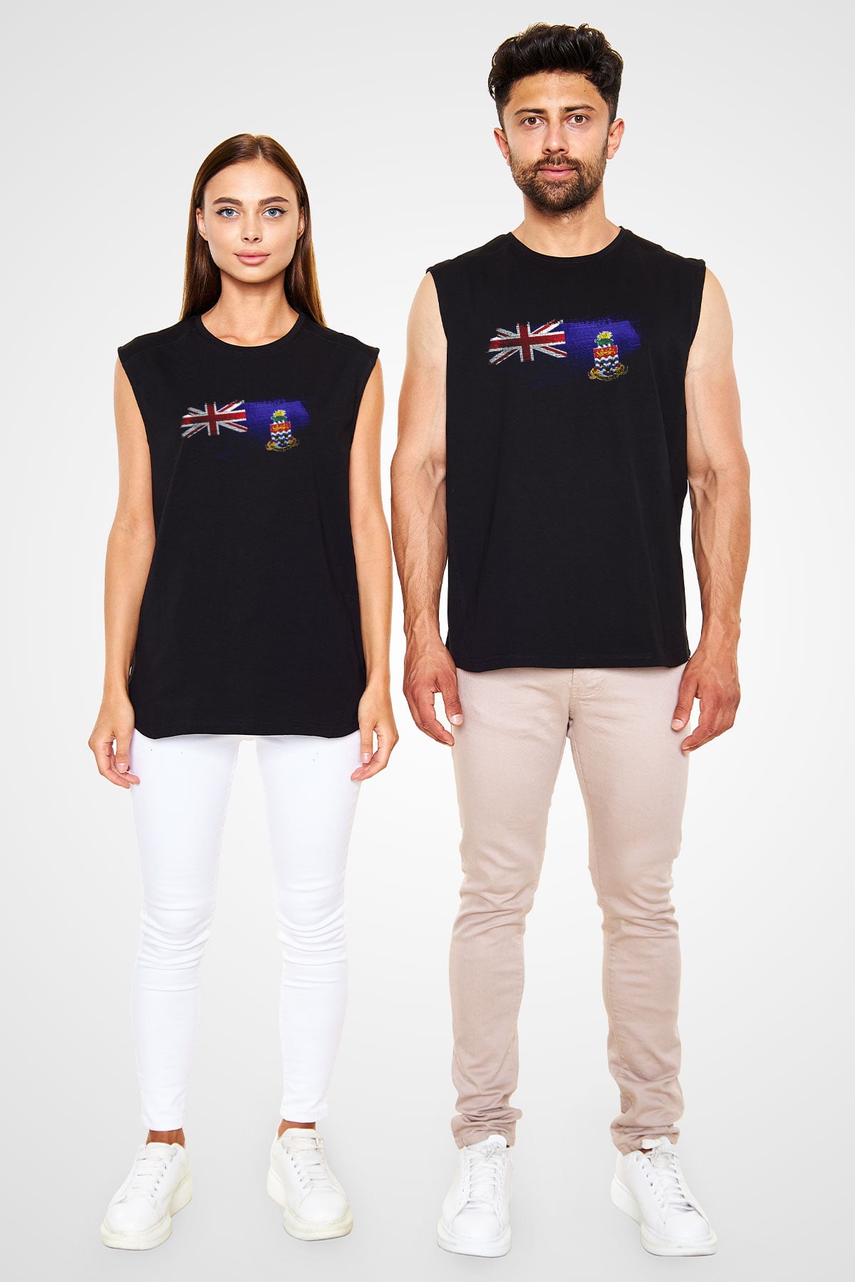 Cayman Adaları - Cayman İslands Bayrağı Baskılı Unisex Siyah Kolsuz Tişört