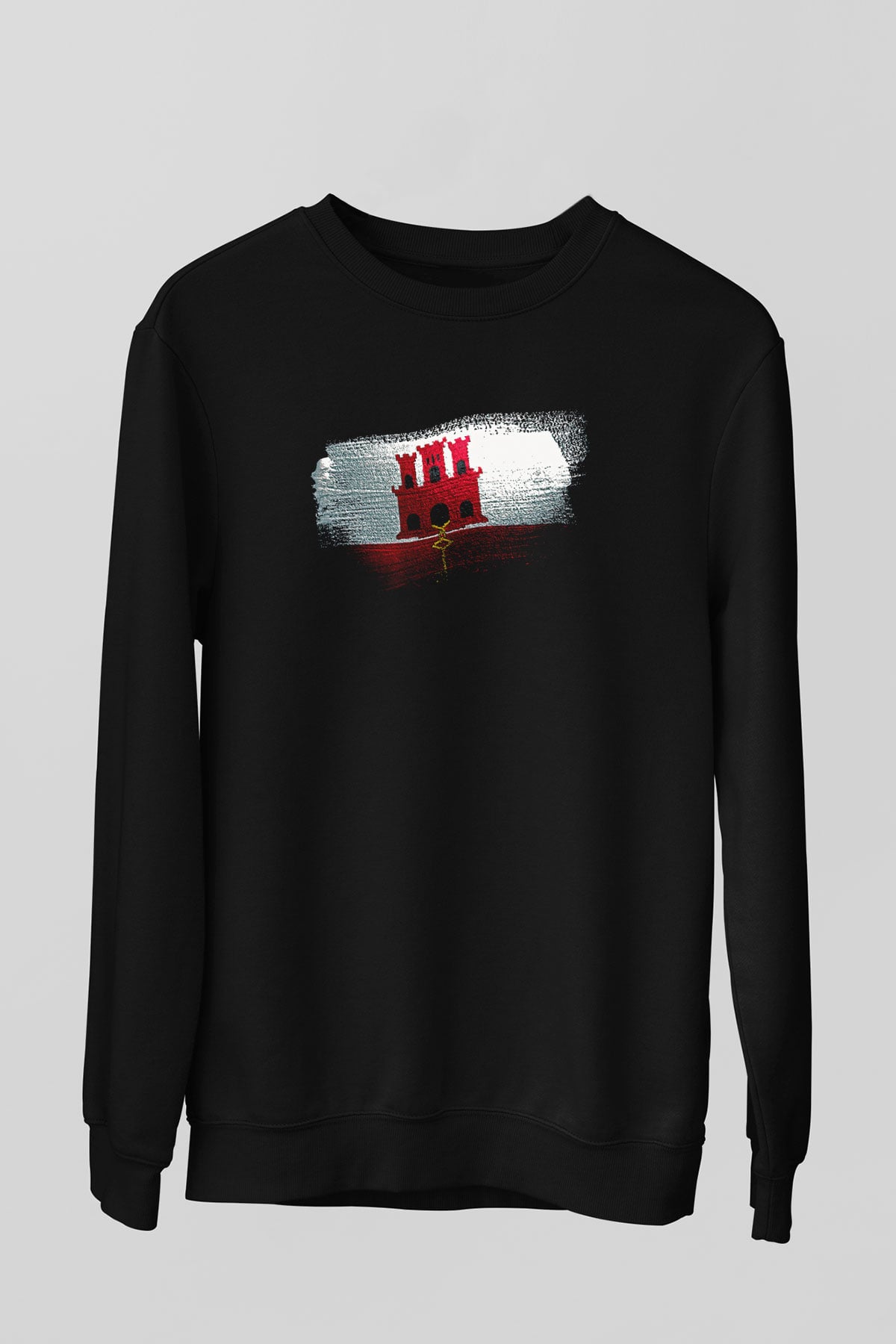Cebelitarık - Gibraltar Bayrağı Baskılı Unisex Siyah Sweatshirt