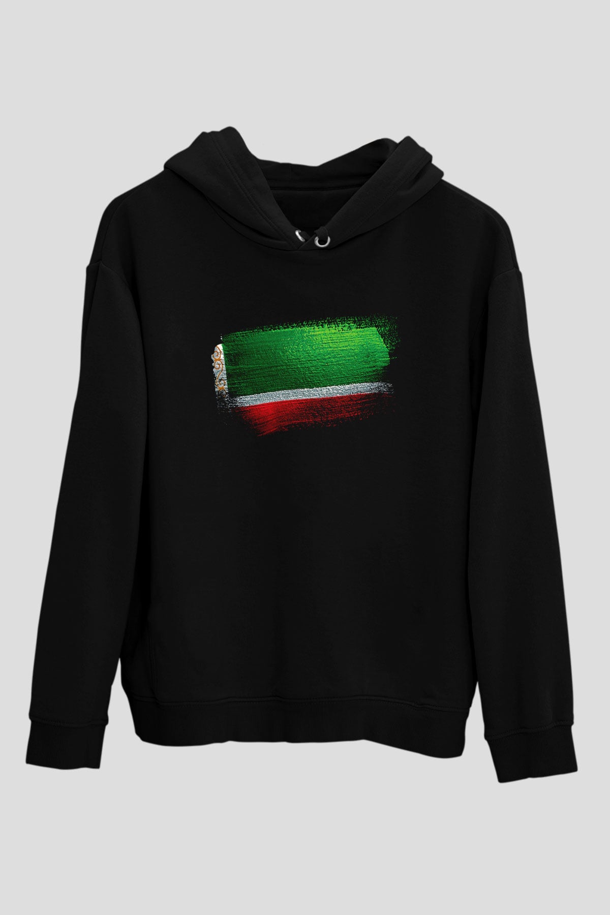 Çeçenistan - Chechnya - Chechen Republic Bayrağı Baskılı Unisex Siyah Hoodie