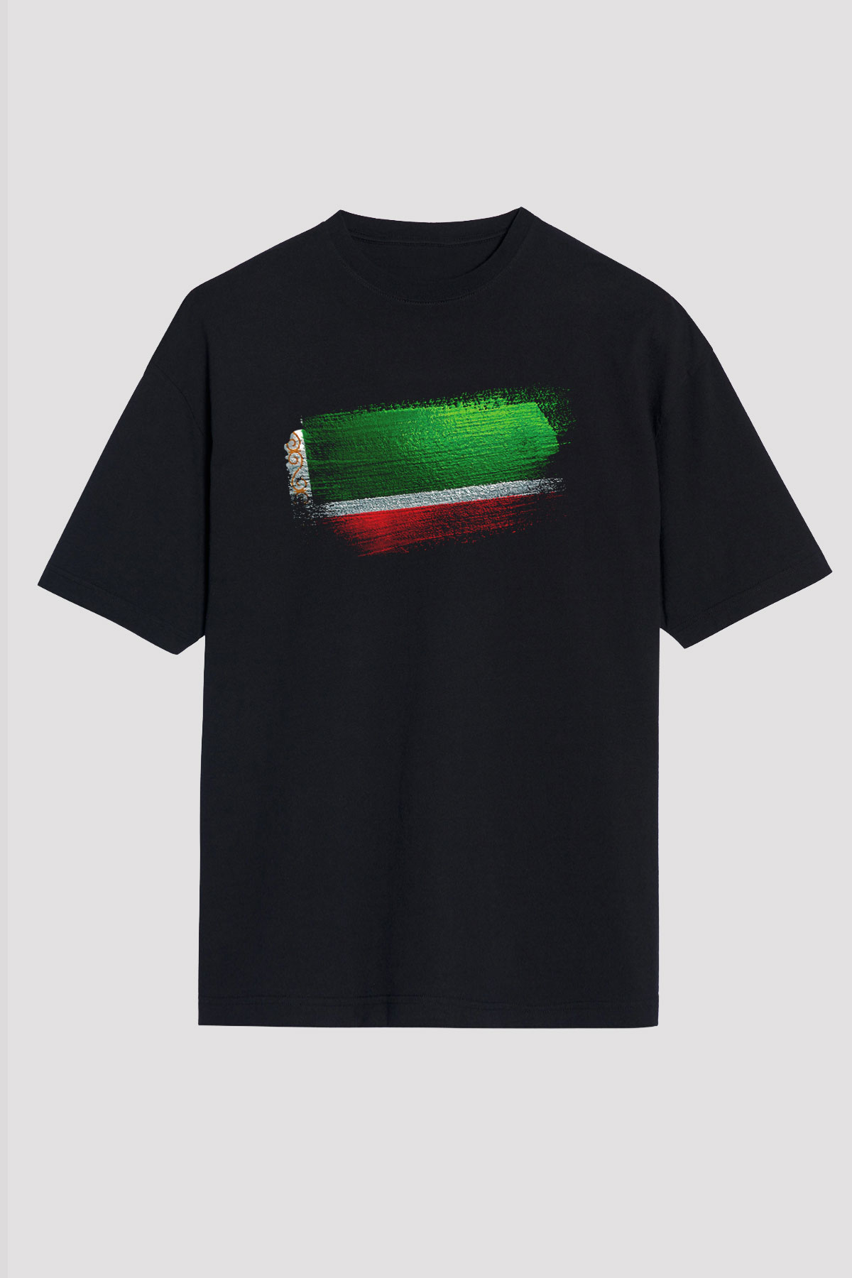 Çeçenistan - Chechnya - Chechen Republic Bayrağı Baskılı Unisex Siyah Oversize Tişört