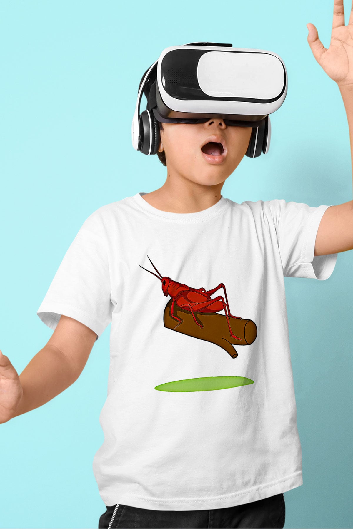 Çekirge Baskılı Beyaz Unisex Beyaz Çocuk Tişört - Tshirt
