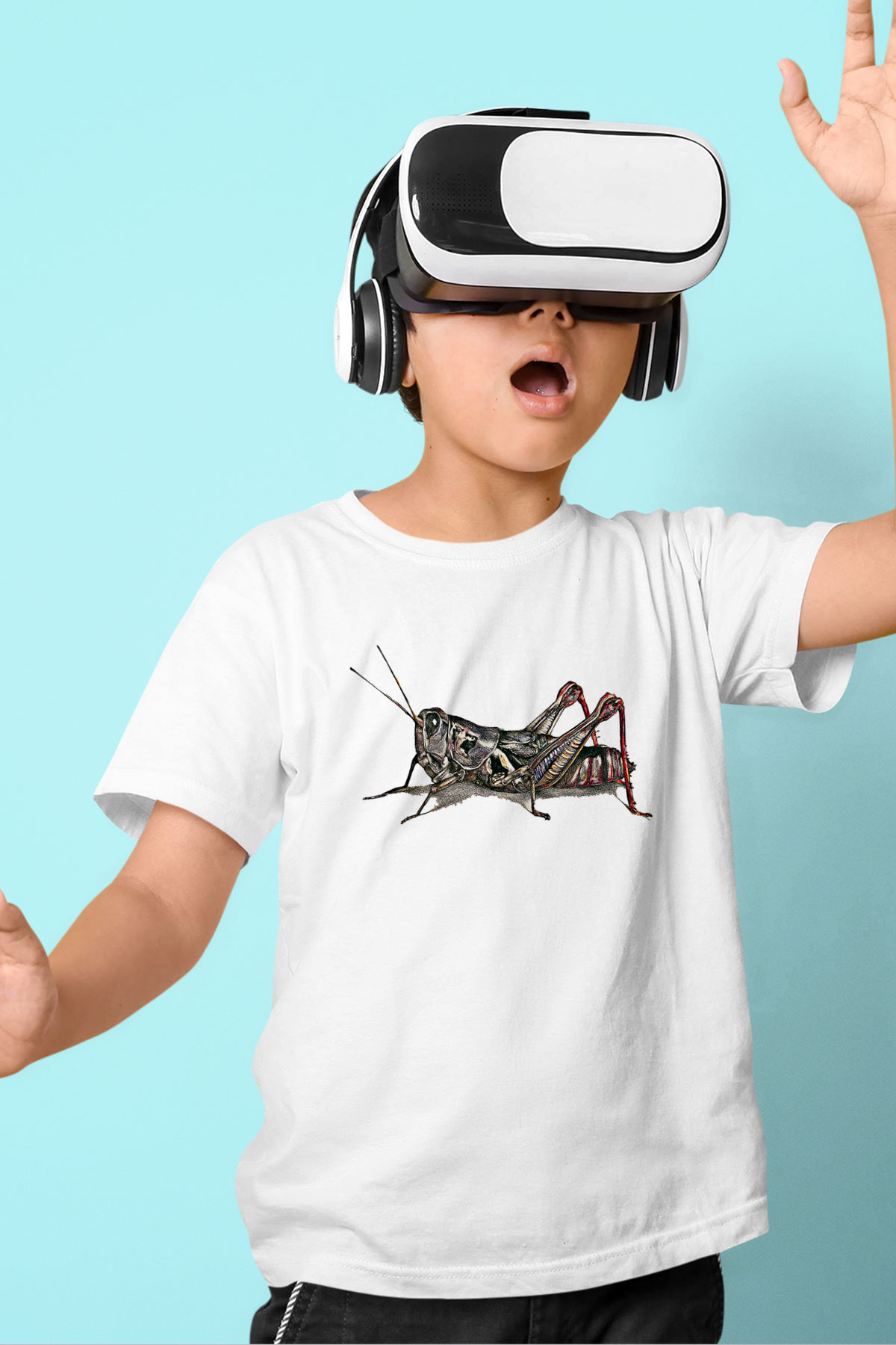 Çekirge Baskılı Beyaz Unisex Beyaz Çocuk Tişört - Tshirt