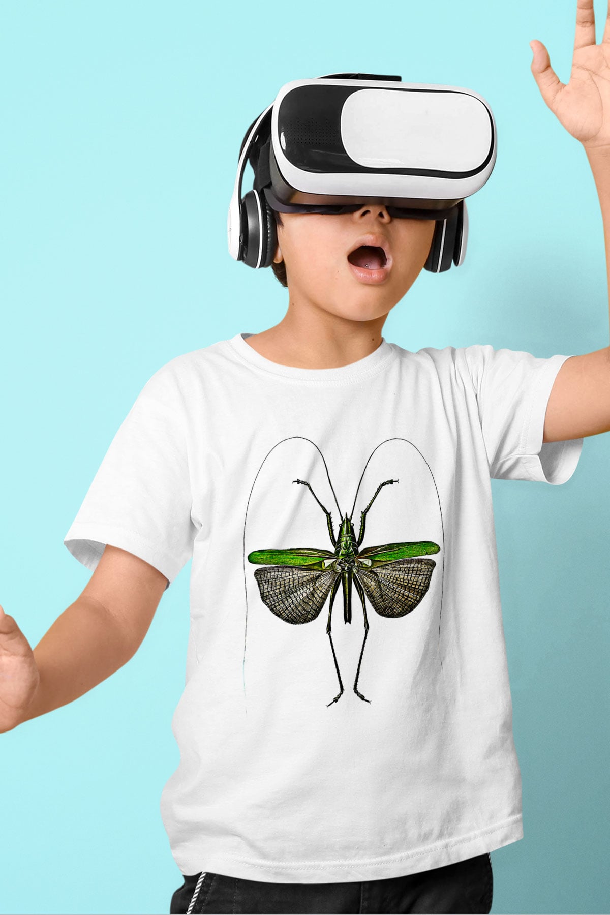 Çekirge Baskılı Beyaz Unisex Beyaz Çocuk Tişört - Tshirt