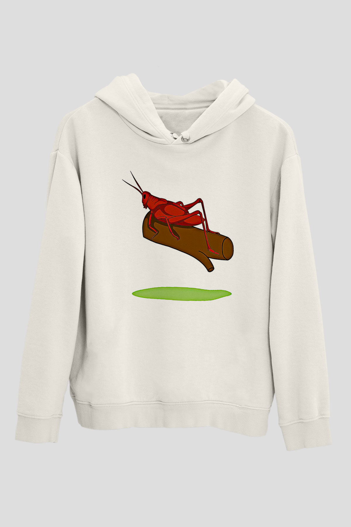 Çekirge Baskılı Beyaz Unisex Hoodie
