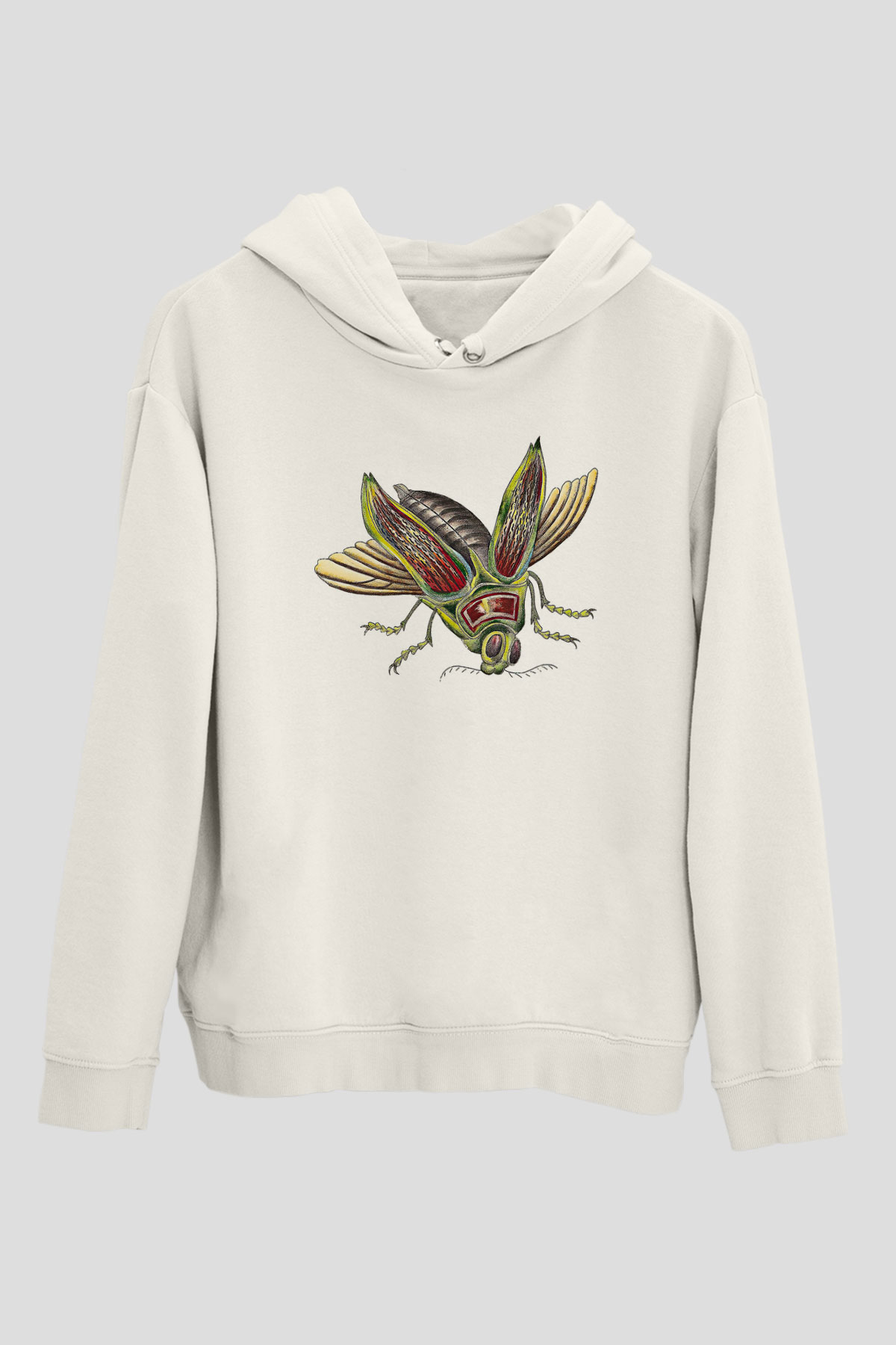 Çekirge Baskılı Beyaz Unisex Hoodie
