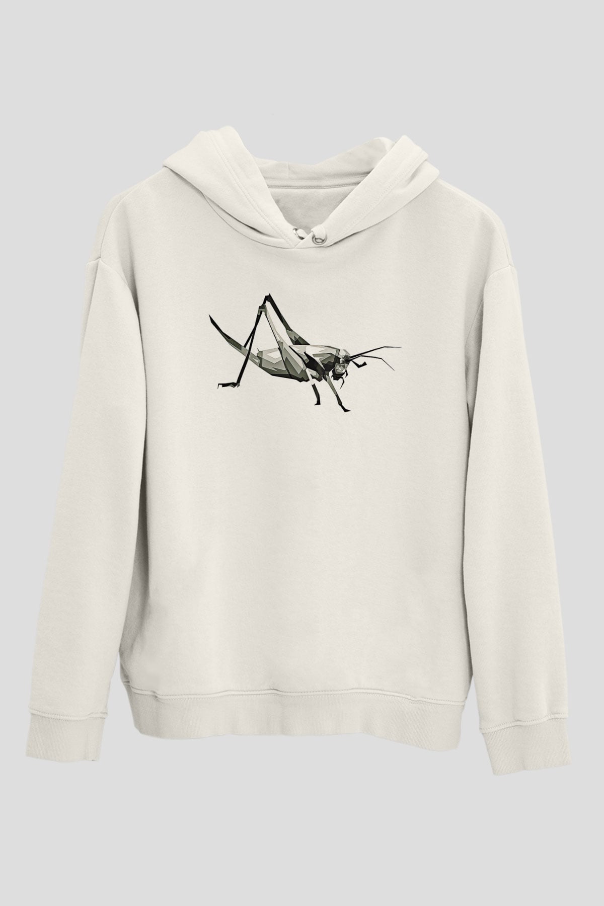 Çekirge Baskılı Beyaz Unisex Hoodie