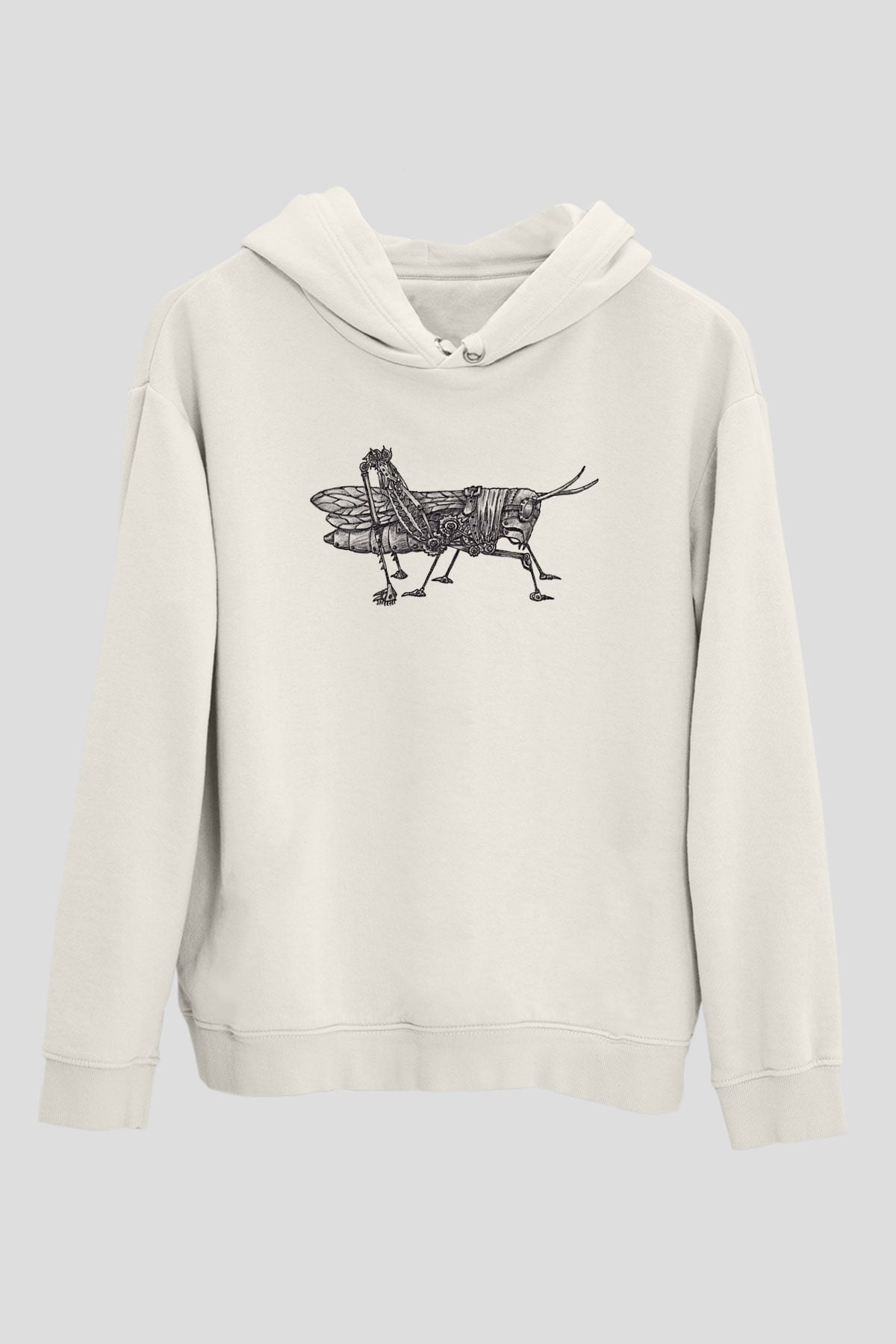 Çekirge Baskılı Beyaz Unisex Hoodie