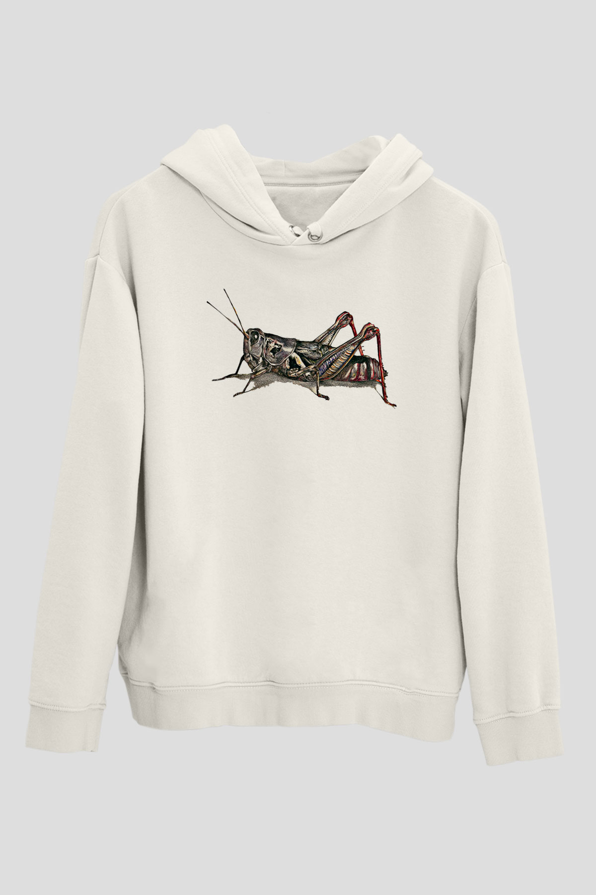 Çekirge Baskılı Beyaz Unisex Hoodie