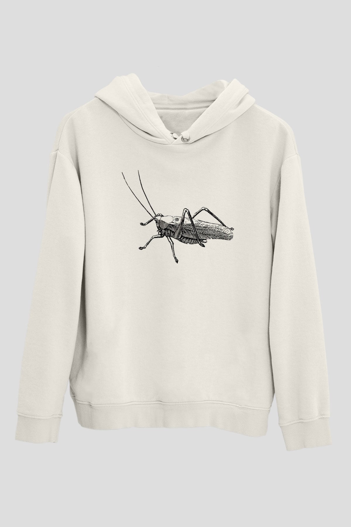 Çekirge Baskılı Beyaz Unisex Hoodie