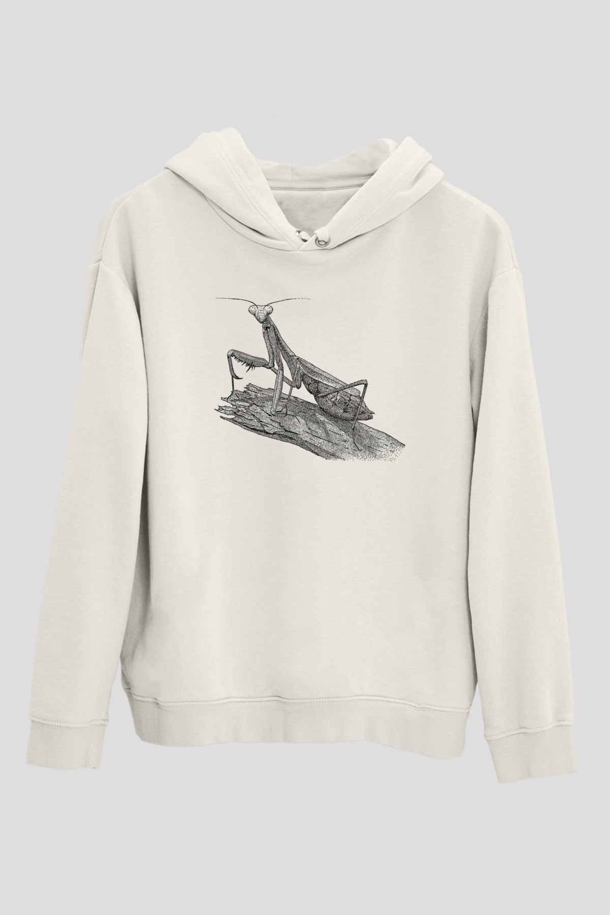 Çekirge Baskılı Beyaz Unisex Hoodie