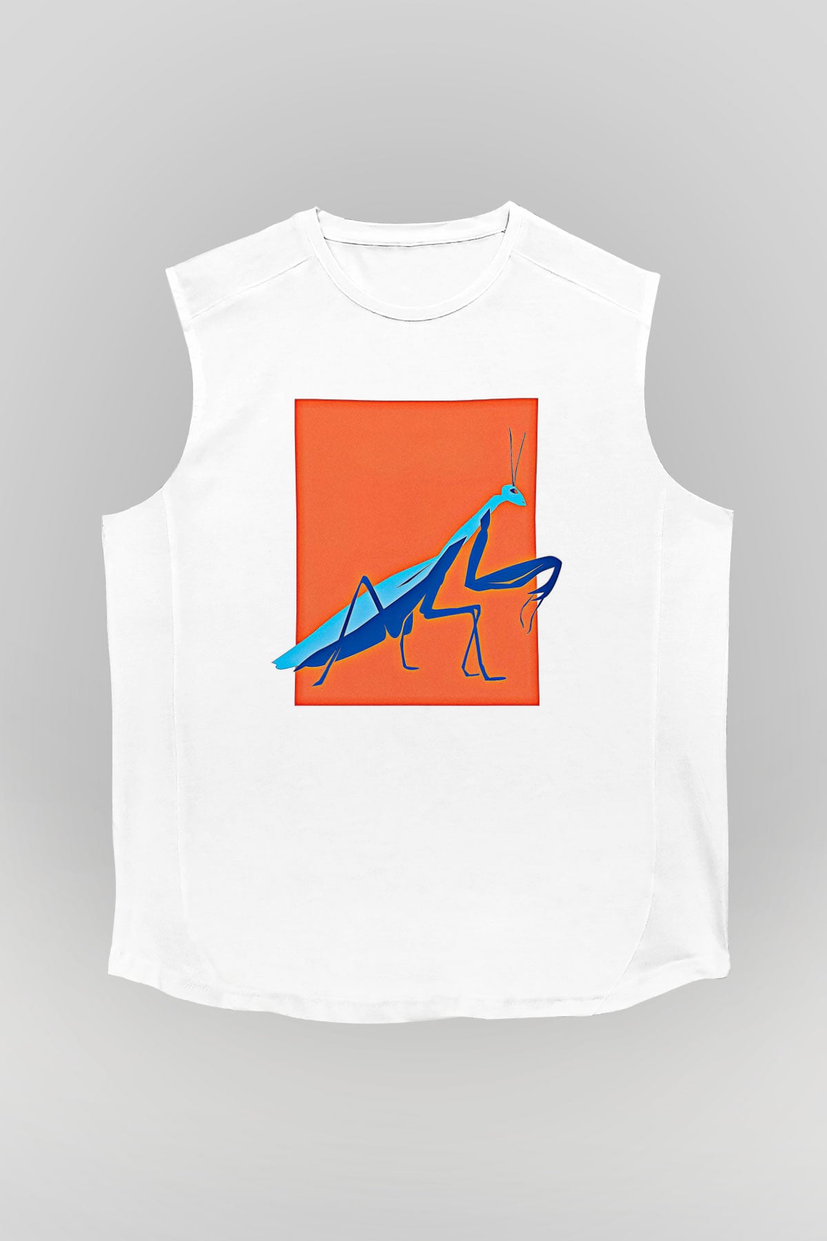 Çekirge Baskılı Beyaz Unisex Kolsuz Tişört - Tshirt