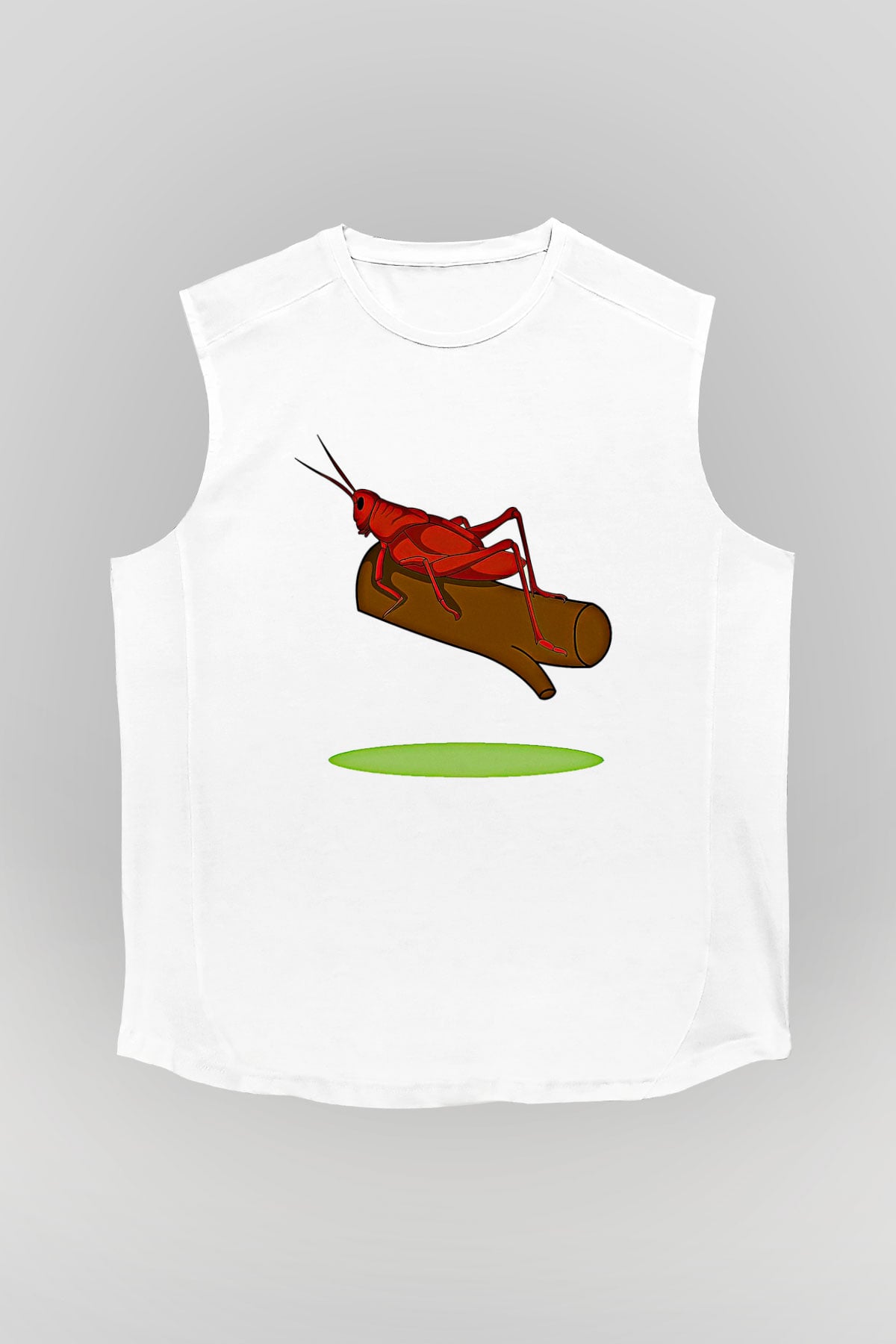 Çekirge Baskılı Beyaz Unisex Kolsuz Tişört - Tshirt