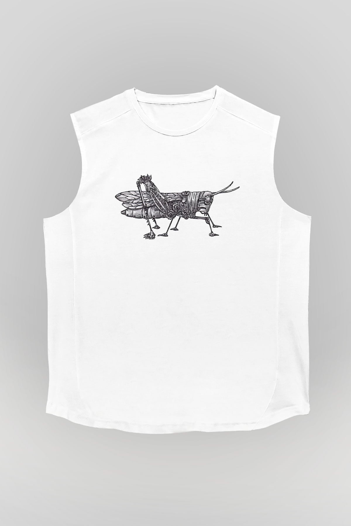 Çekirge Baskılı Beyaz Unisex Kolsuz Tişört - Tshirt