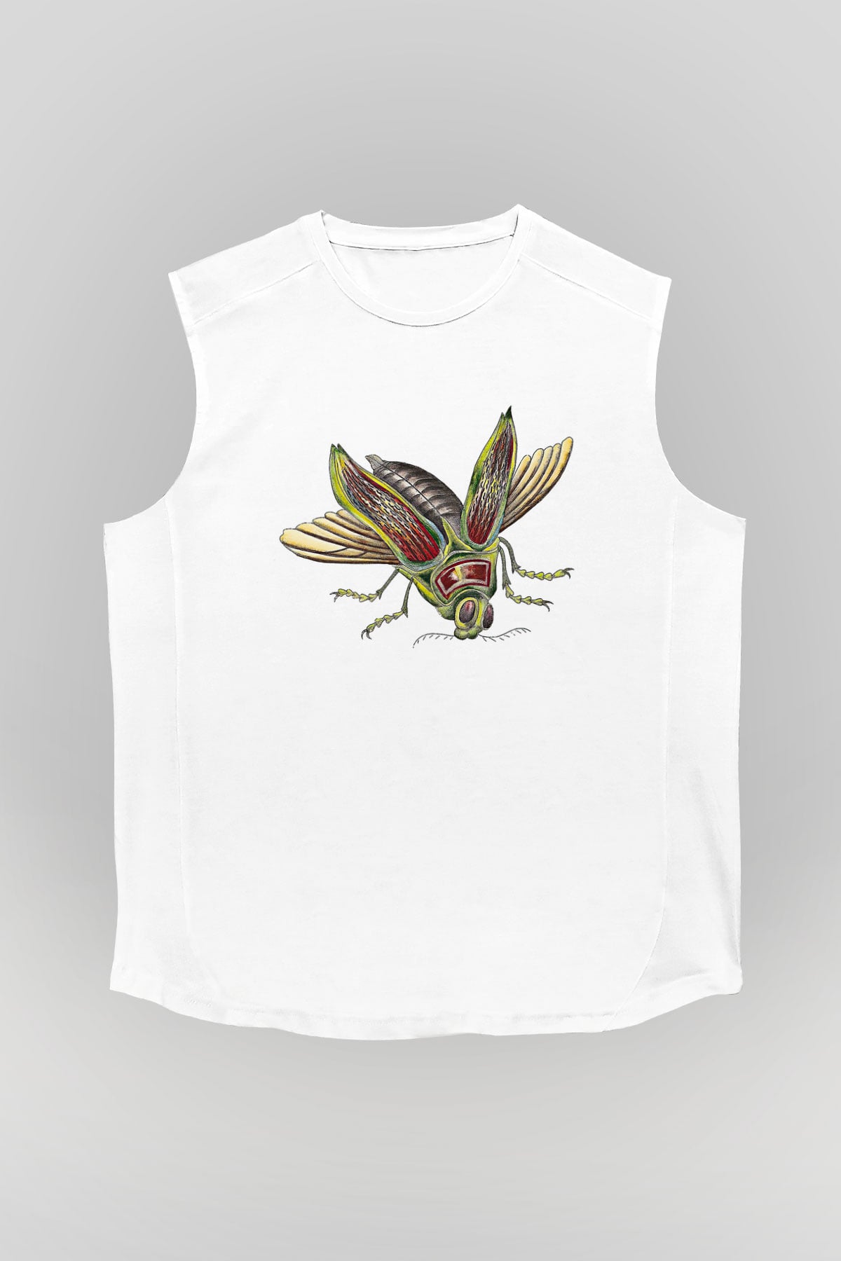 Çekirge Baskılı Beyaz Unisex Kolsuz Tişört - Tshirt