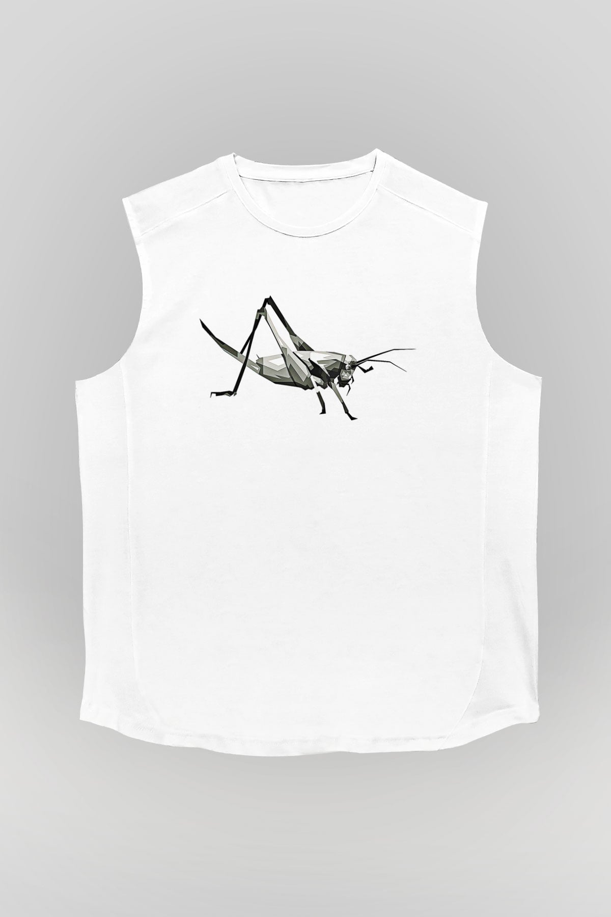 Çekirge Baskılı Beyaz Unisex Kolsuz Tişört - Tshirt
