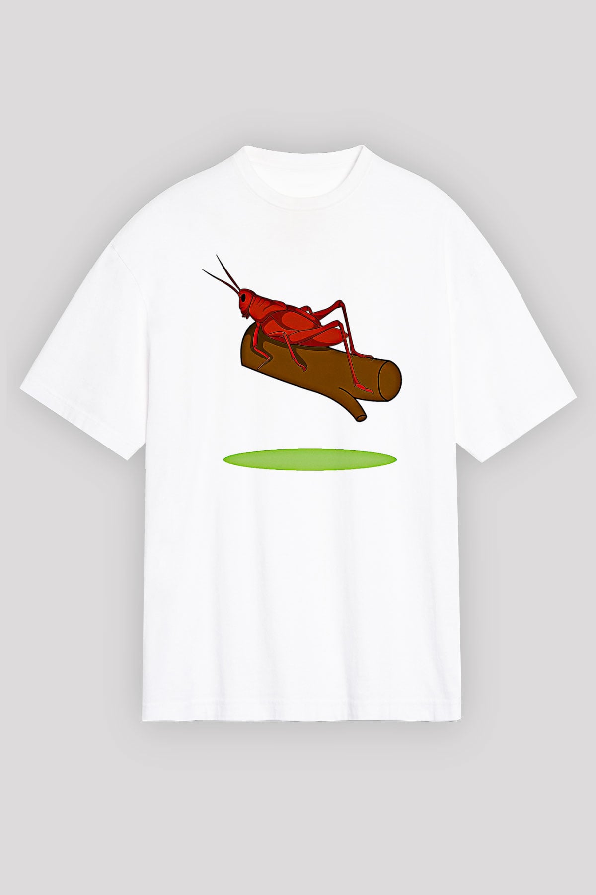Çekirge Baskılı Beyaz Unisex Oversize Tişört - Tshirt