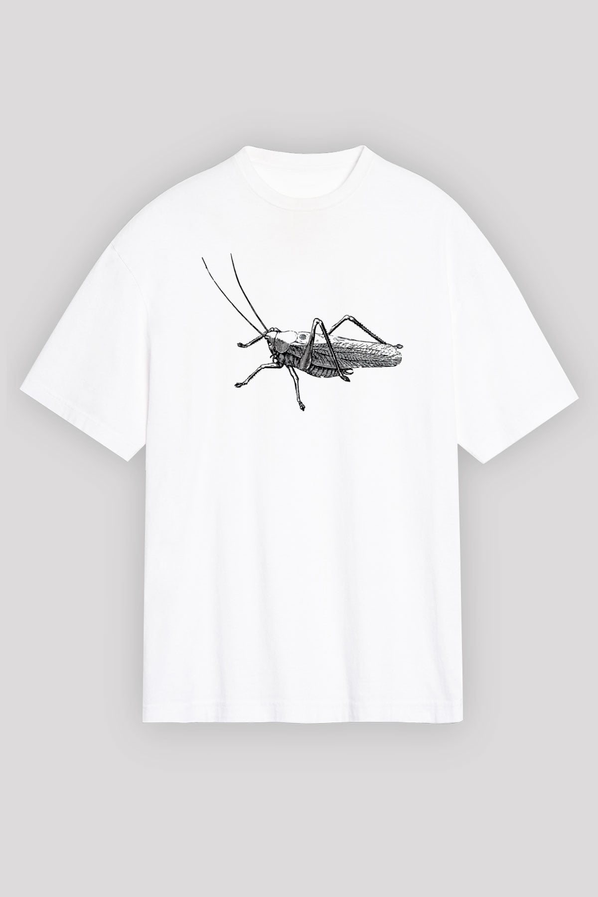Çekirge Baskılı Beyaz Unisex Oversize Tişört - Tshirt