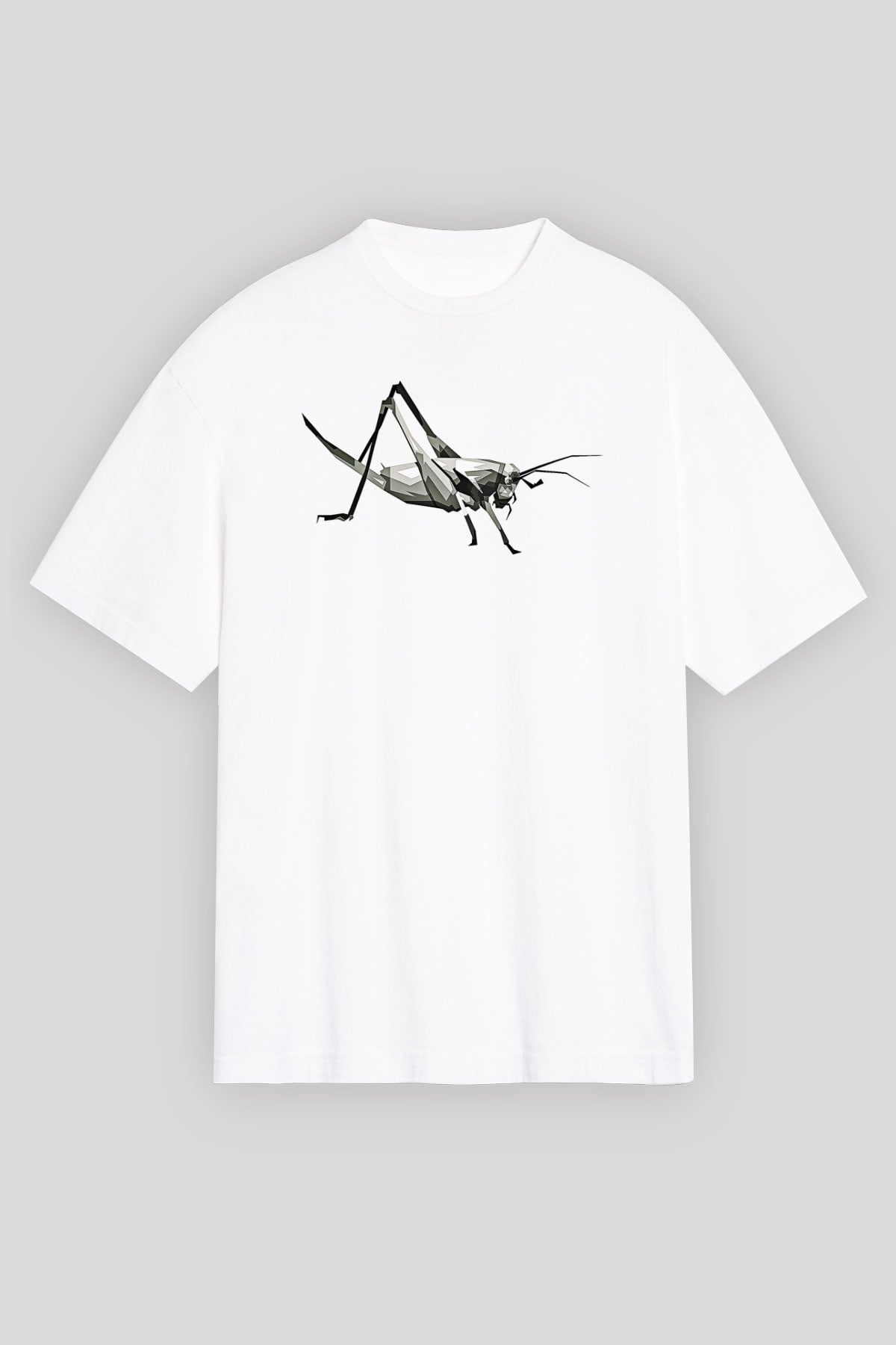 Çekirge Baskılı Beyaz Unisex Oversize Tişört - Tshirt