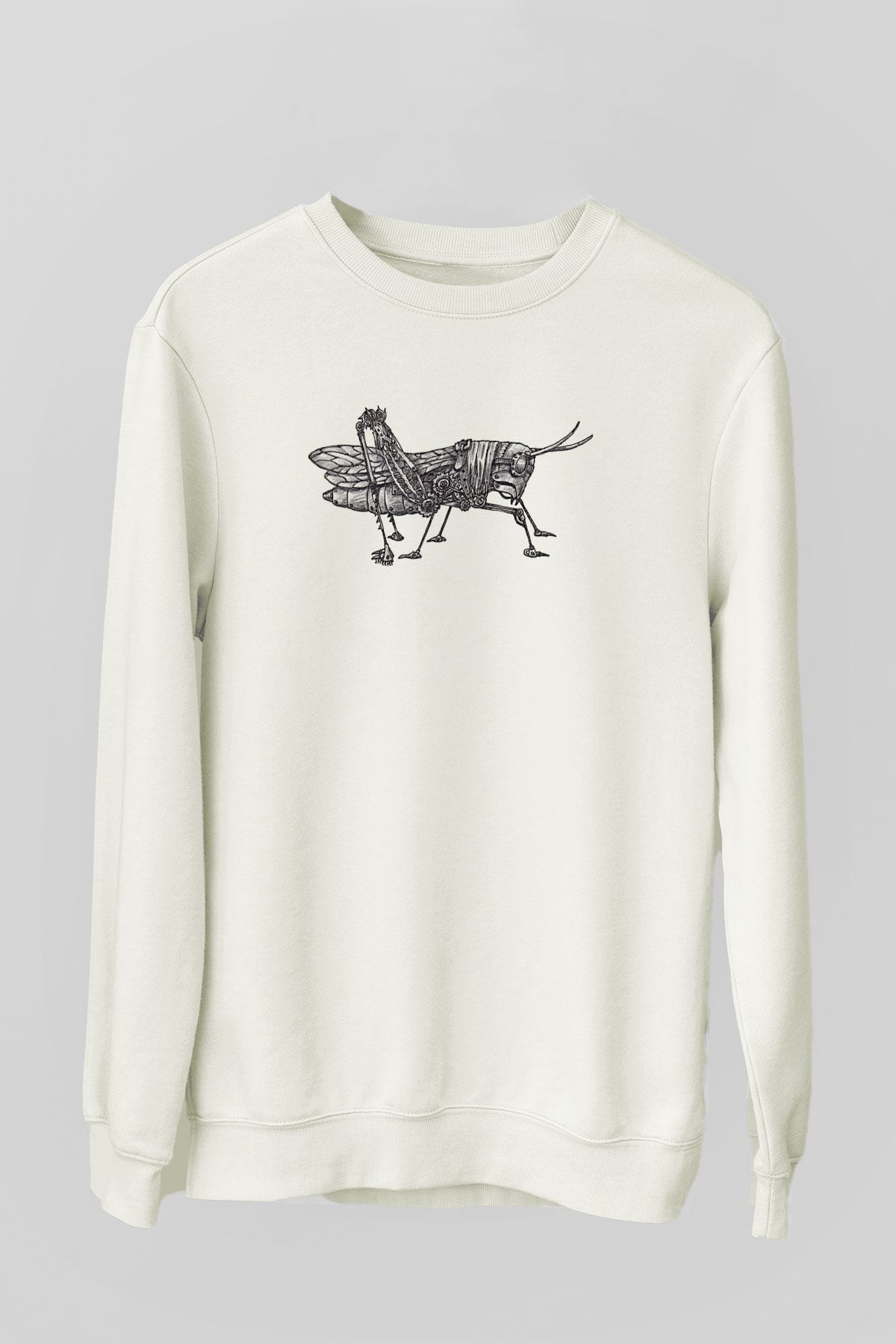 Çekirge Baskılı Beyaz Unisex Sweatshirt