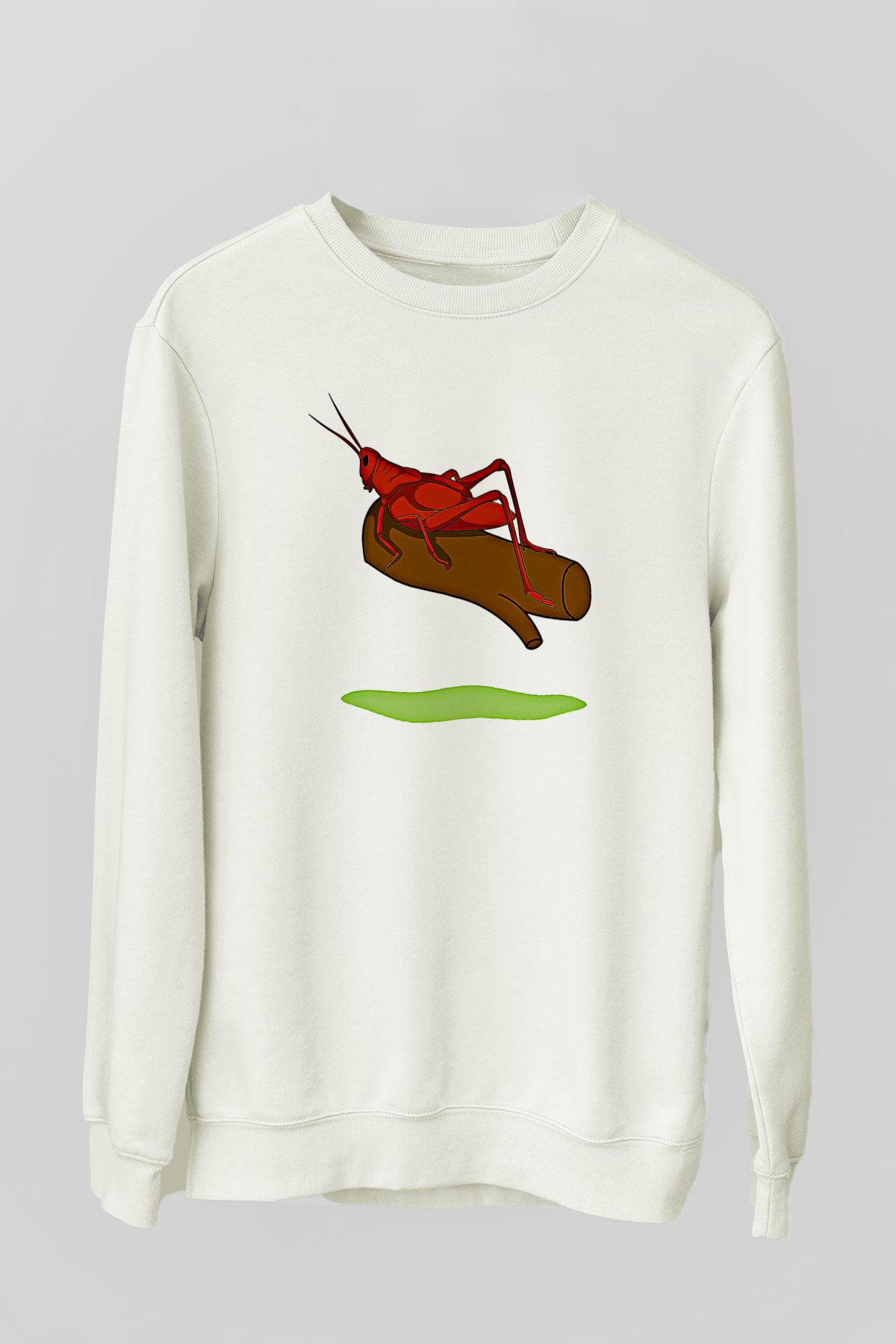 Çekirge Baskılı Beyaz Unisex Sweatshirt