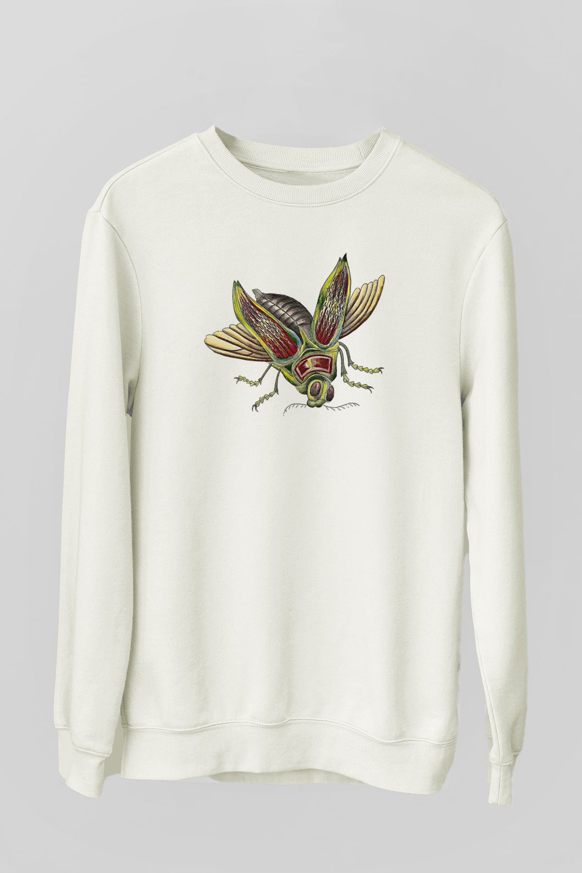 Çekirge Baskılı Beyaz Unisex Sweatshirt