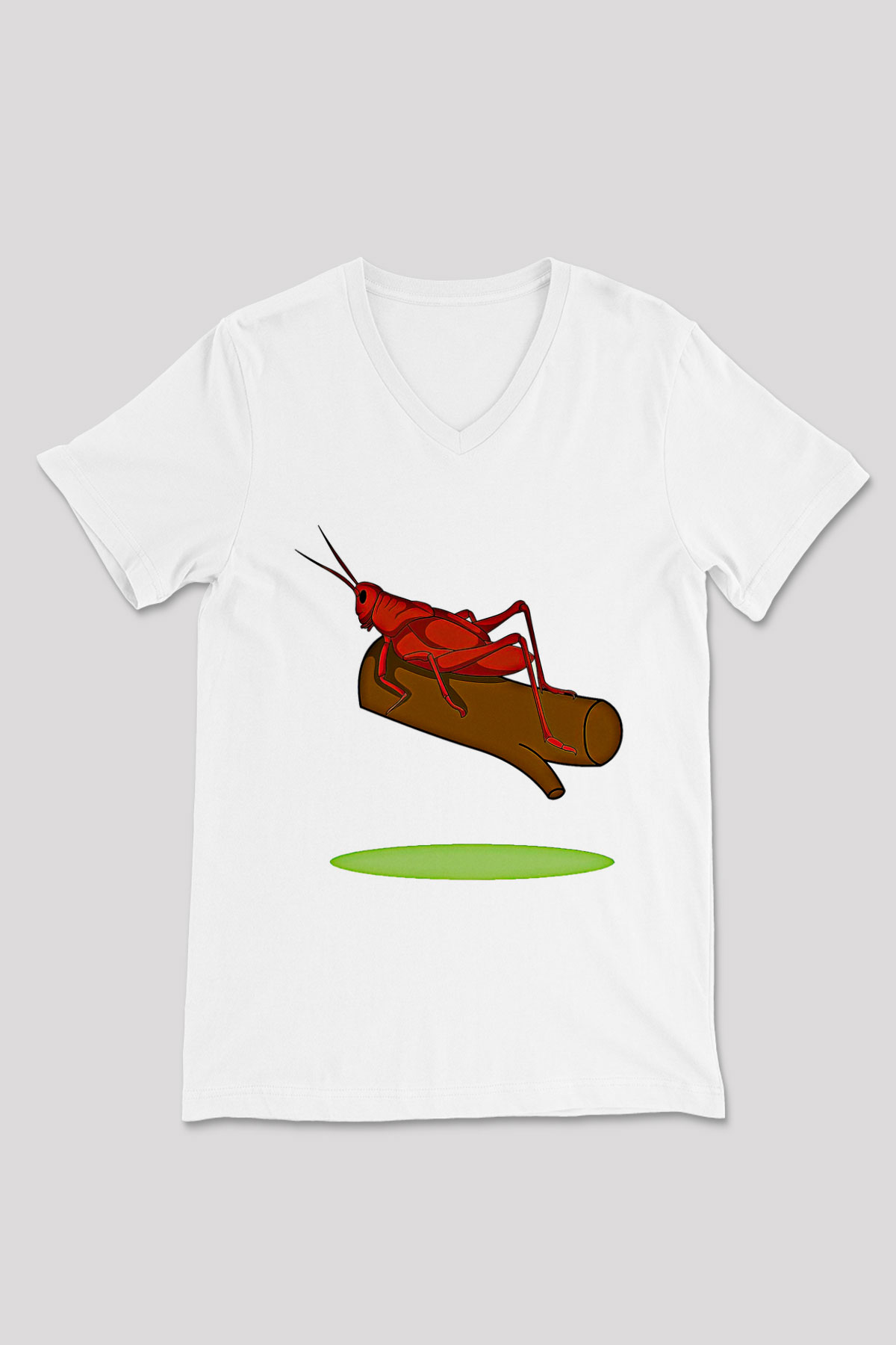 Çekirge Baskılı Beyaz Unisex V Yaka Tişört - Tshirt