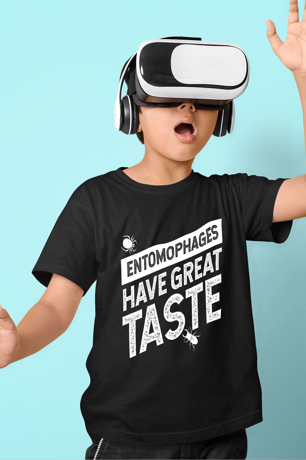 Çekirge Baskılı Unisex Siyah Çocuk Tişört - Tshirt