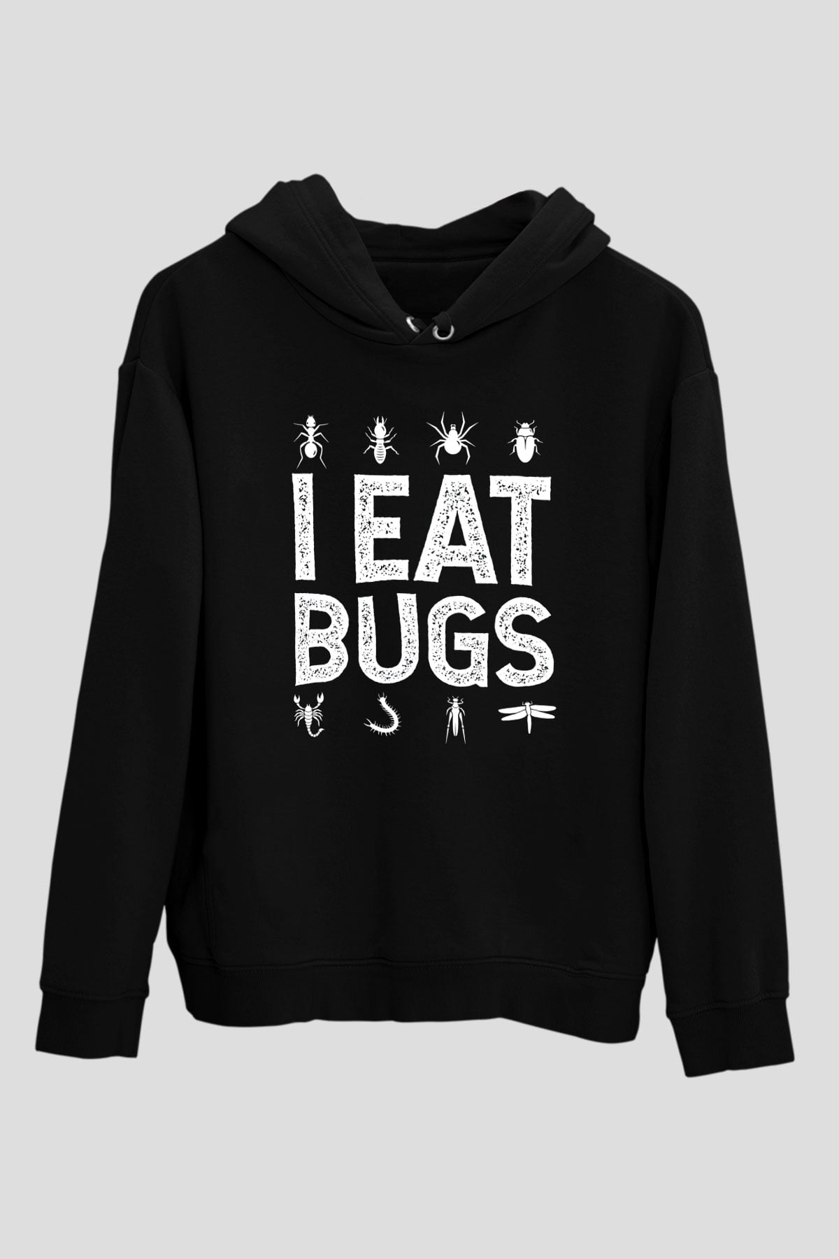Çekirge Baskılı Unisex Siyah Hoodie