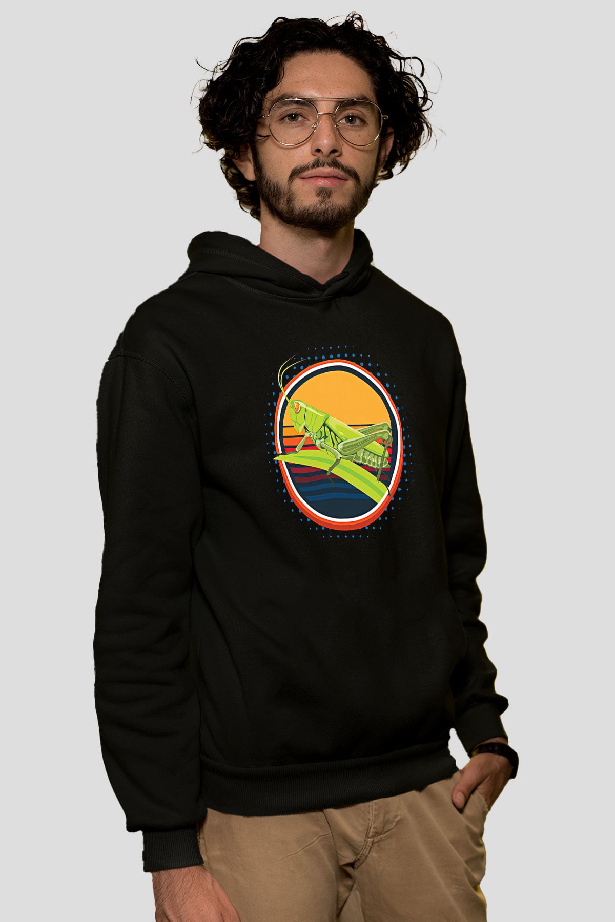 Çekirge Baskılı Unisex Siyah Hoodie
