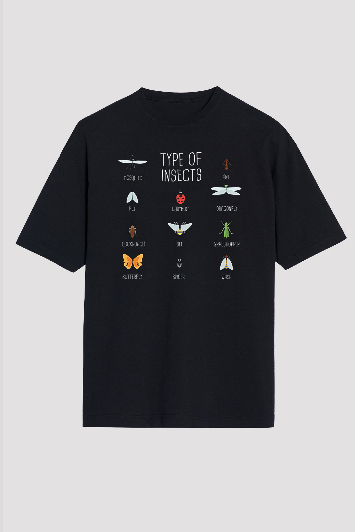 Çekirge Baskılı Unisex Siyah Oversize Tişört - Tshirt