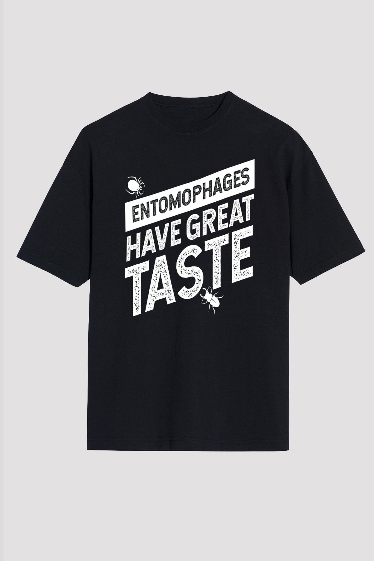 Çekirge Baskılı Unisex Siyah Oversize Tişört - Tshirt