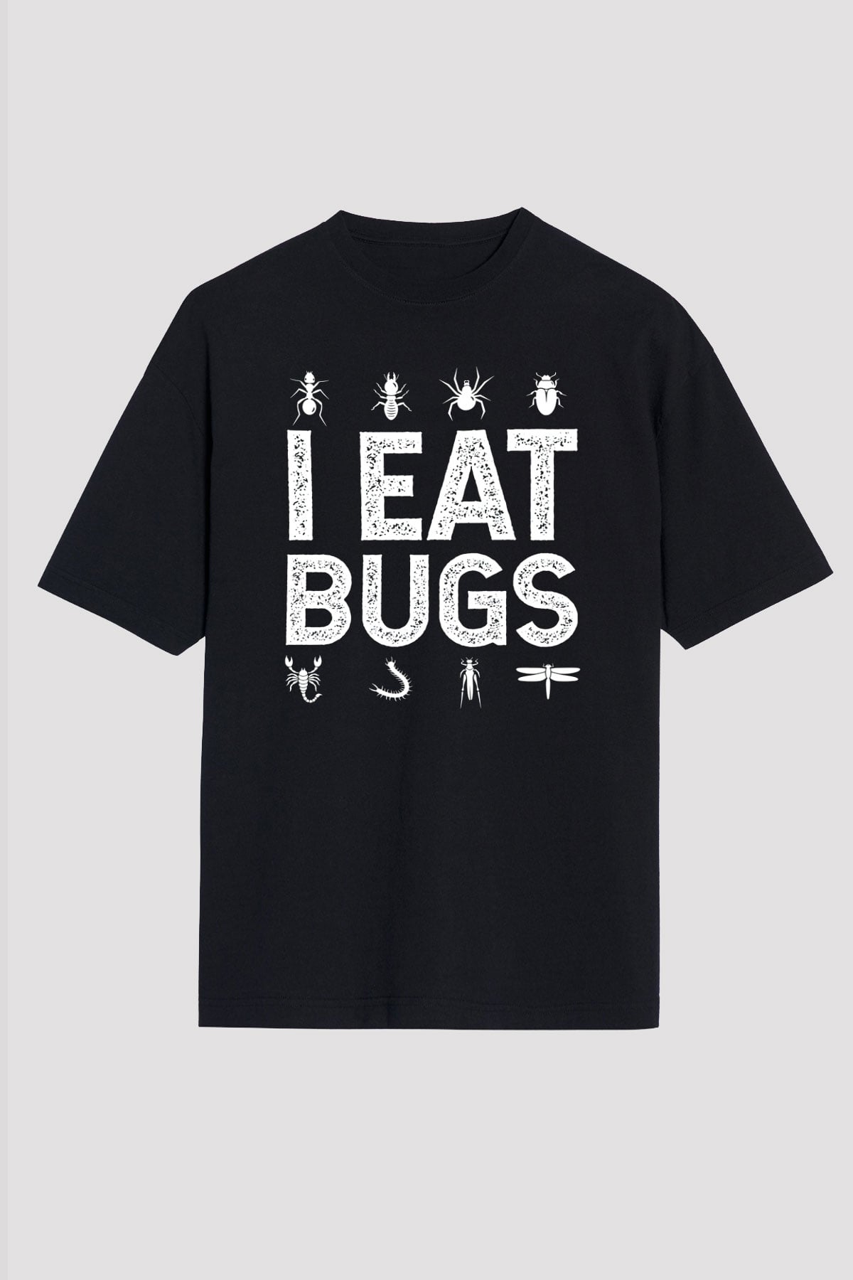 Çekirge Baskılı Unisex Siyah Oversize Tişört - Tshirt