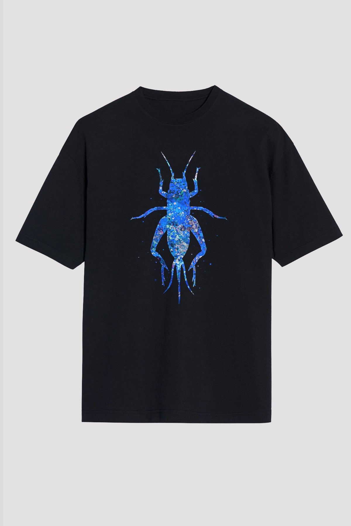 Çekirge Baskılı Unisex Siyah Oversize Tişört - Tshirt