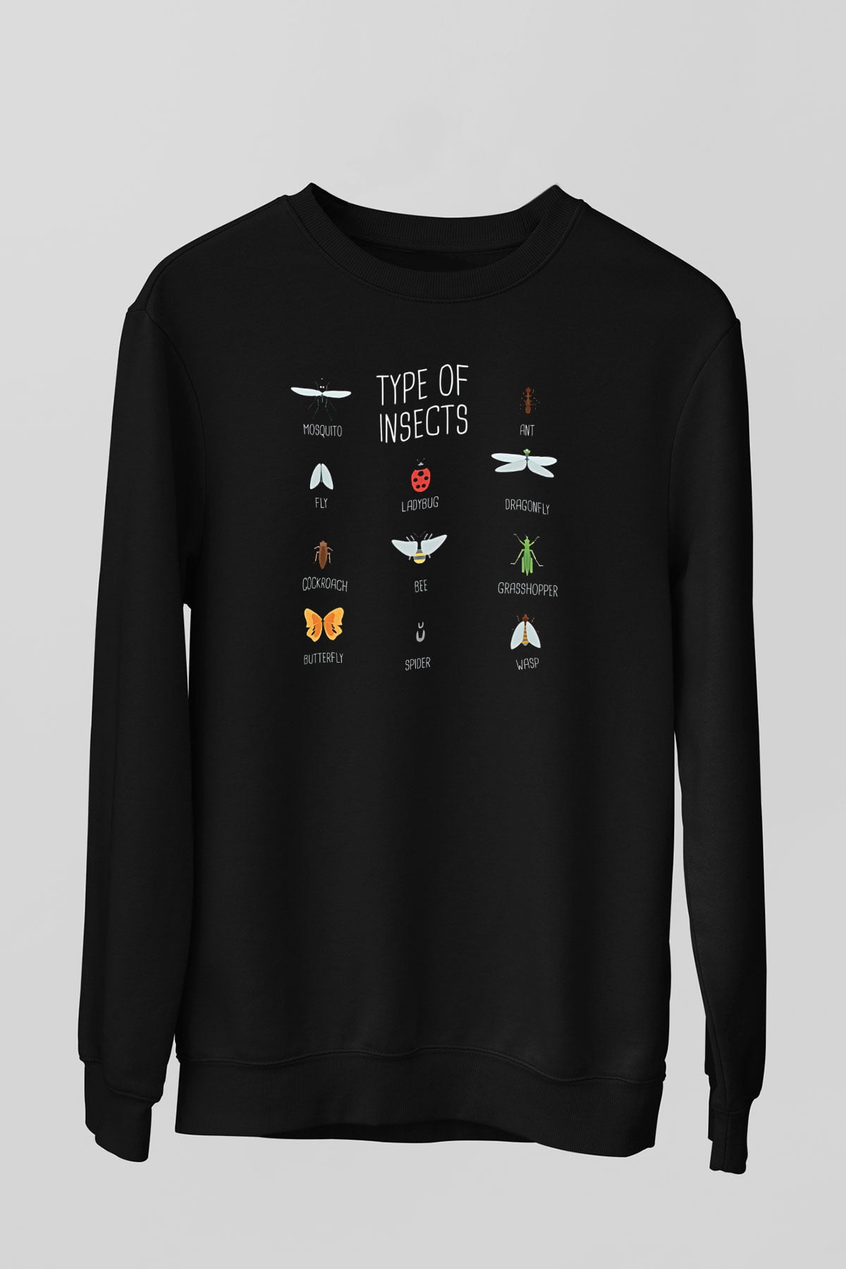 Çekirge Baskılı Unisex Siyah Sweatshirt