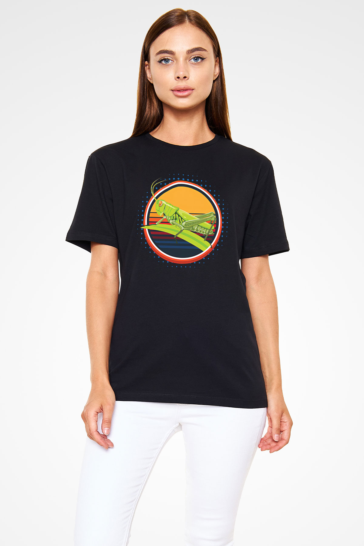 Çekirge Baskılı Unisex Siyah Tişört - Tshirt