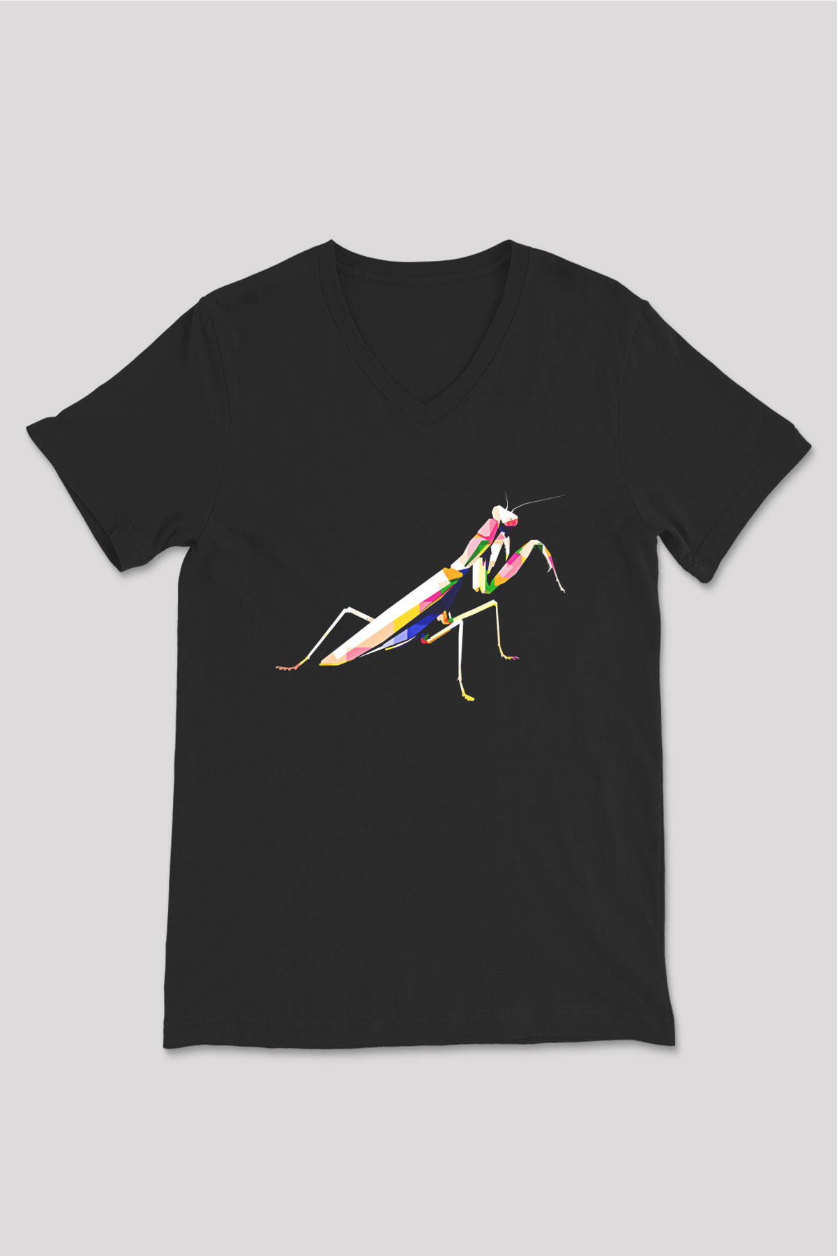 Çekirge Baskılı Unisex Siyah V Yaka Tişört - Tshirt