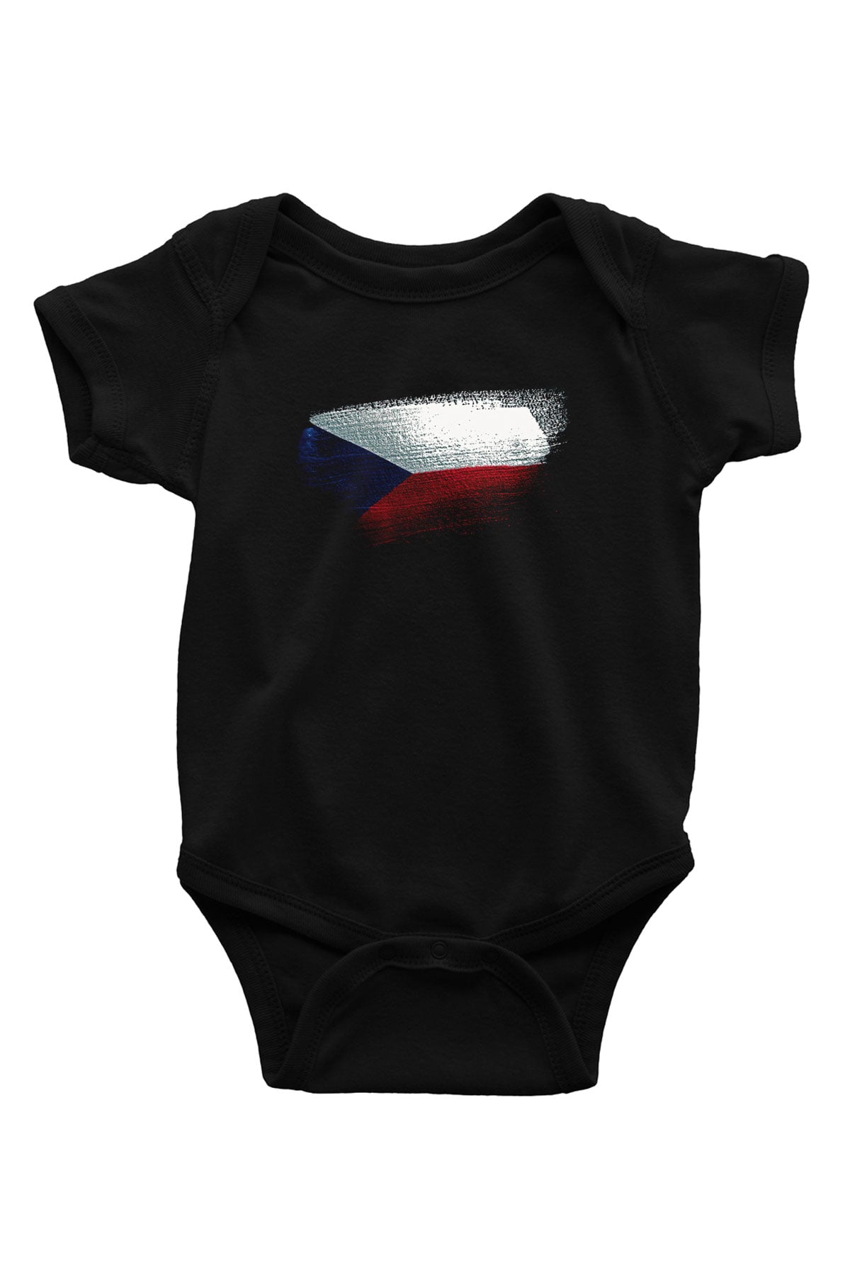 Çekya - Czechia - Czech Republic Bayrağı Baskılı Unisex Siyah Bebek Body - Zıbın