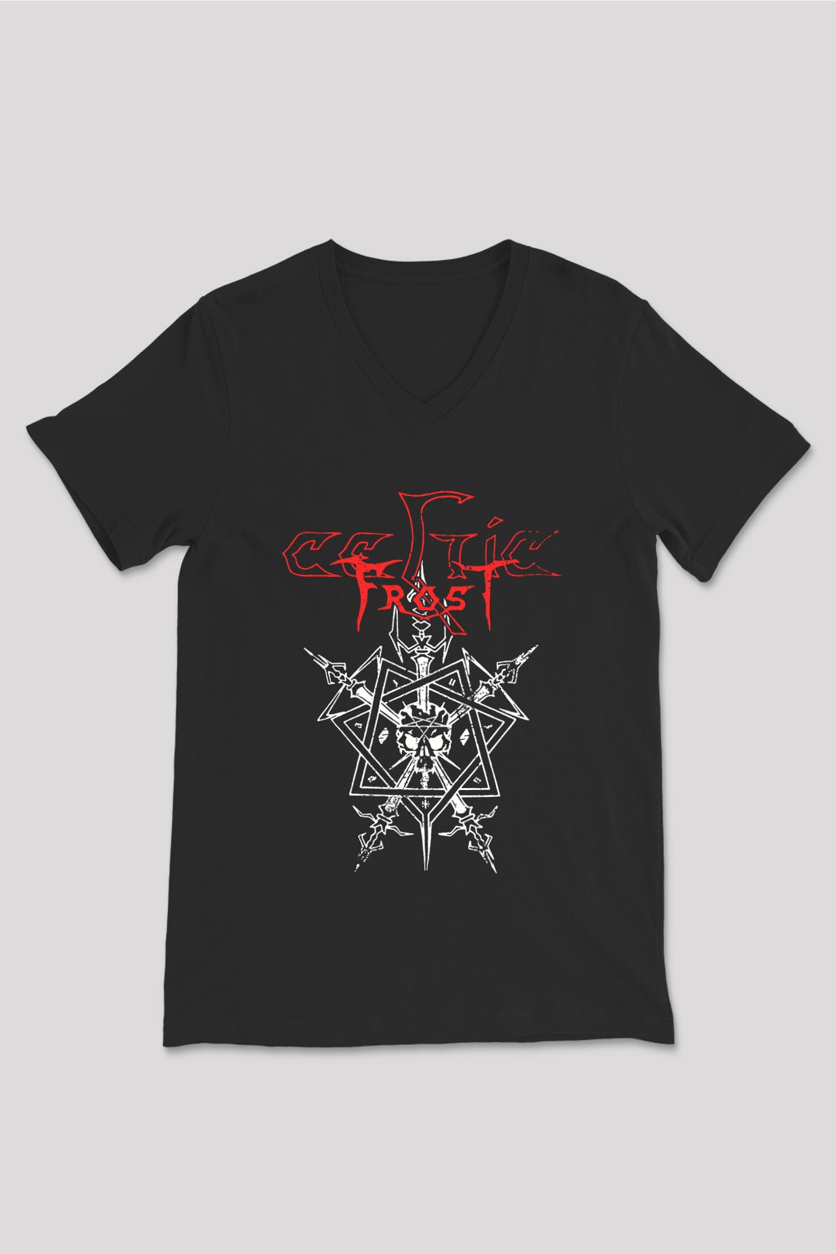 Celtic Frost Baskılı Unisex Siyah V Yaka Tişört - Tshirt