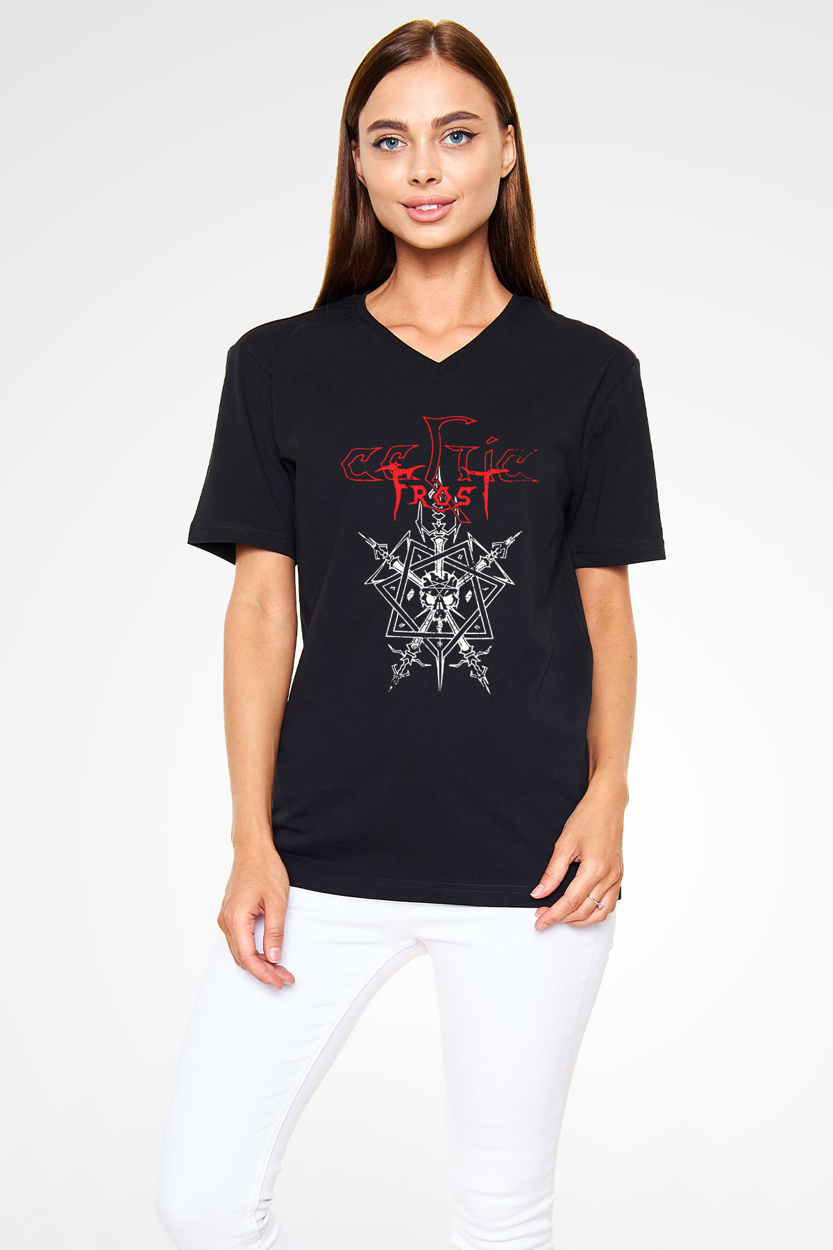 Celtic Frost Baskılı Unisex Siyah V Yaka Tişört - Tshirt