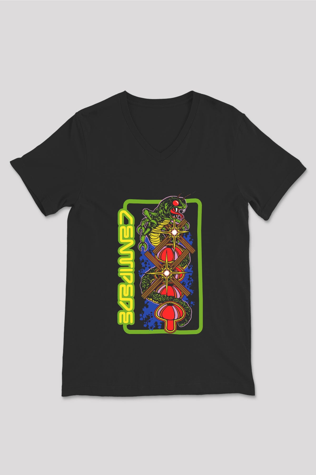 Centipede Siyah Unisex  V Yaka Tişört