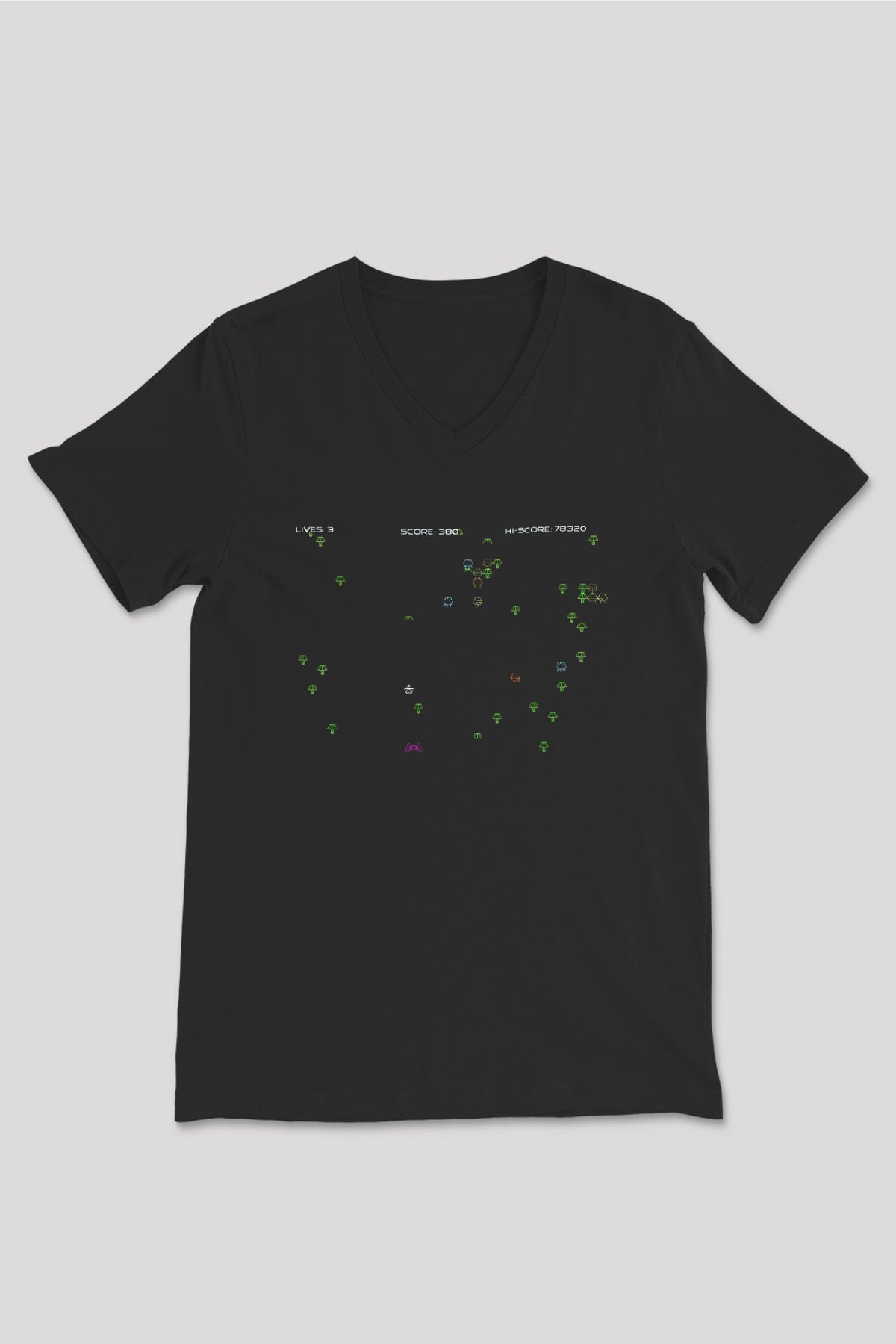 Centipede Siyah Unisex V Yaka Tişört