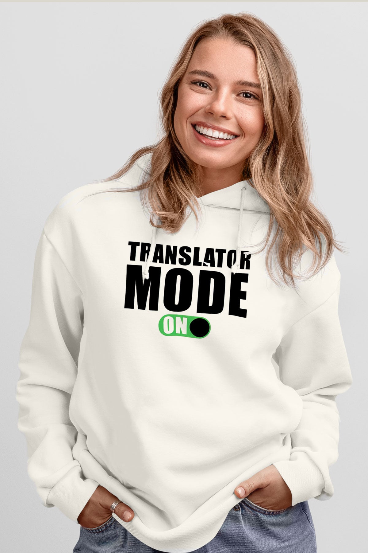 Çevirmen Beyaz Unisex Kapüşonlu Sweatshirt