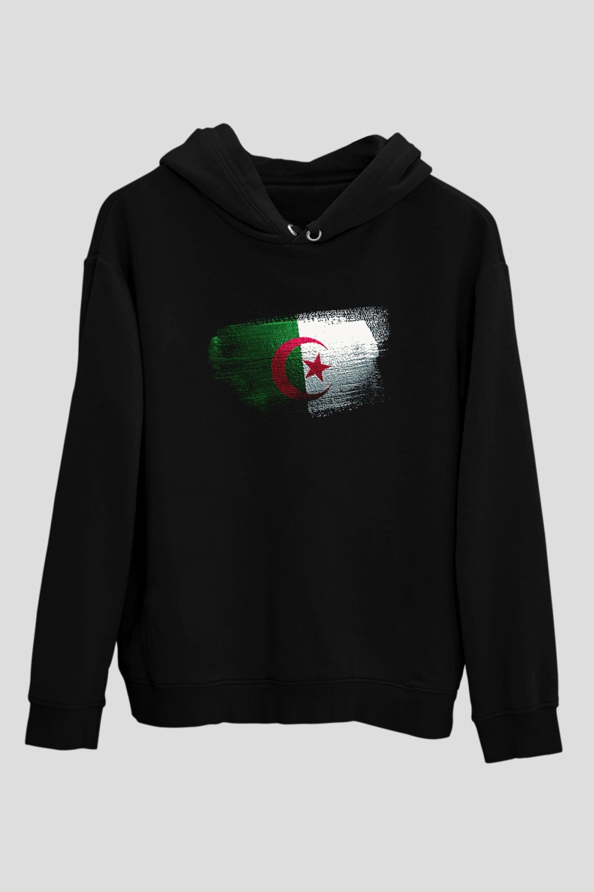 Cezayir - Algeria Bayrağı Baskılı Unisex Siyah Hoodie