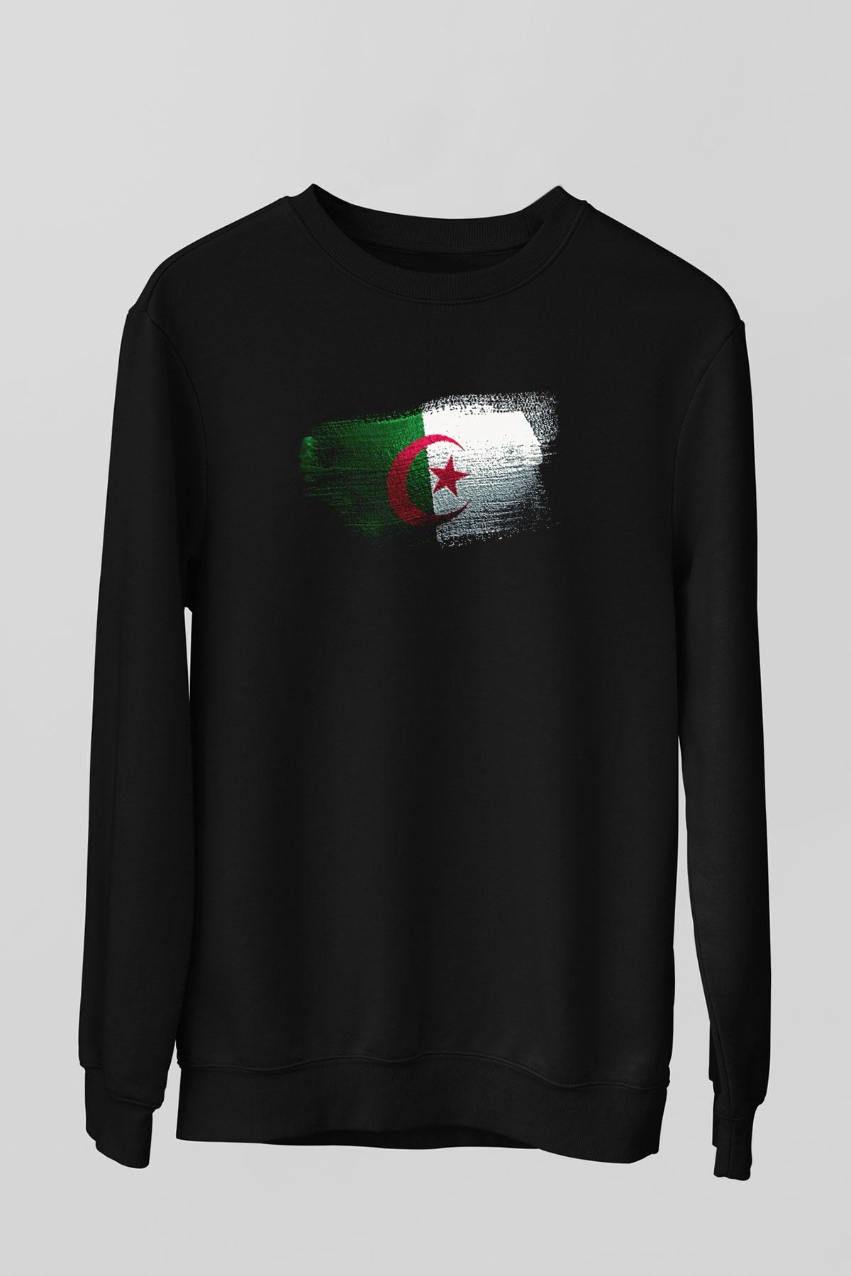 Cezayir - Algeria Bayrağı Baskılı Unisex Siyah Sweatshirt